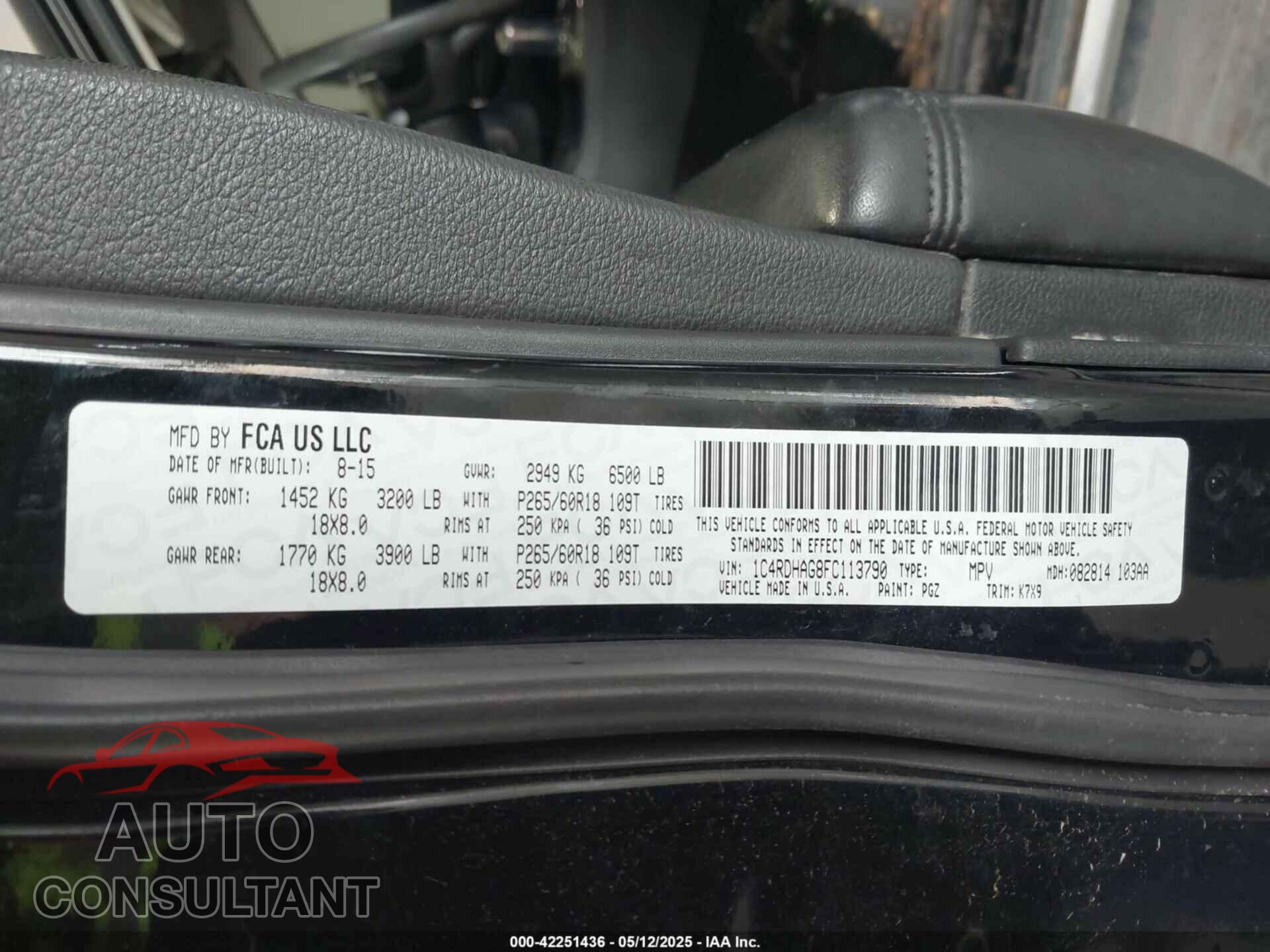 DODGE DURANGO 2015 - 1C4RDHAG8FC113790