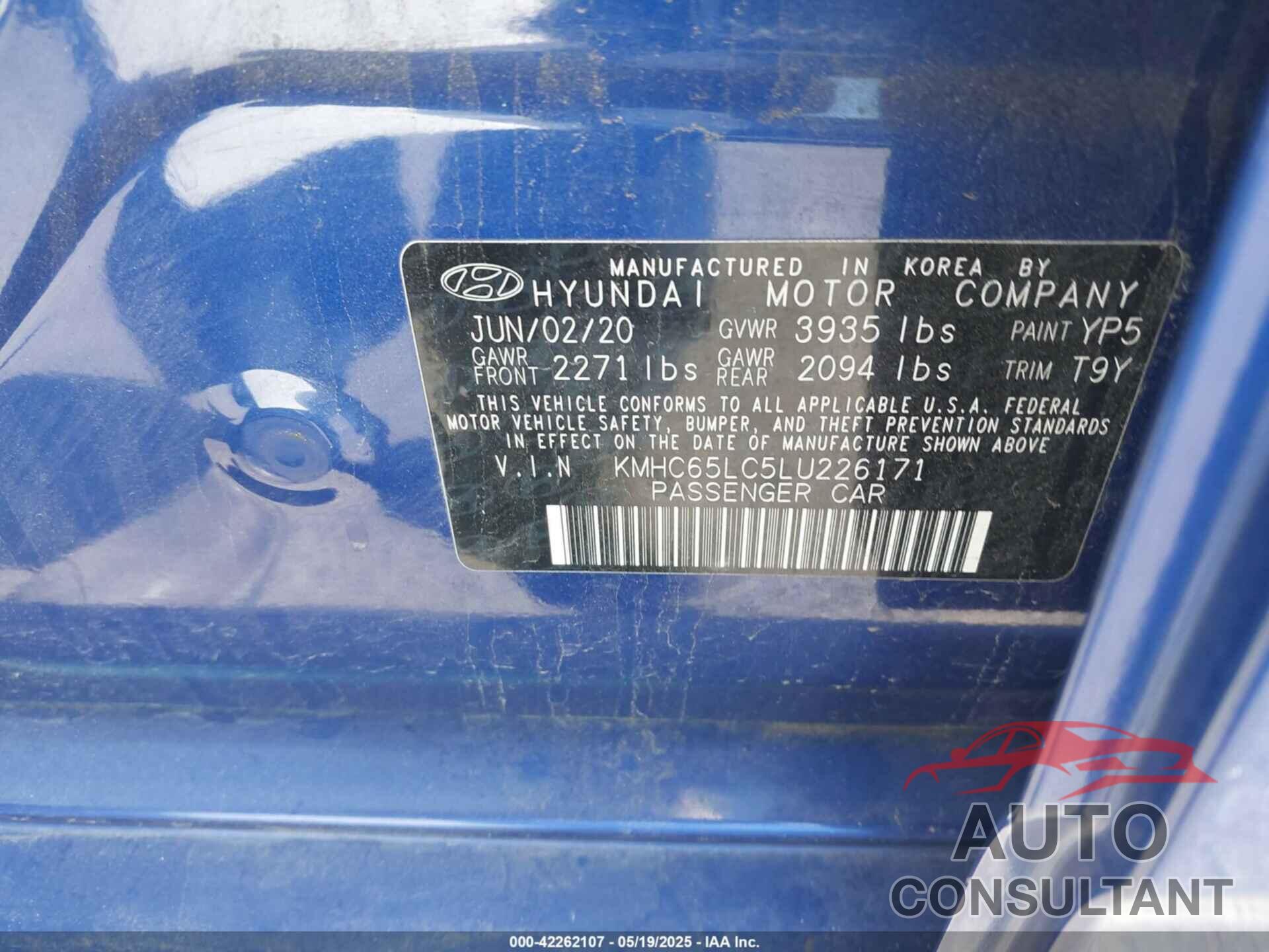 HYUNDAI IONIQ HYBRID 2020 - KMHC65LC5LU226171