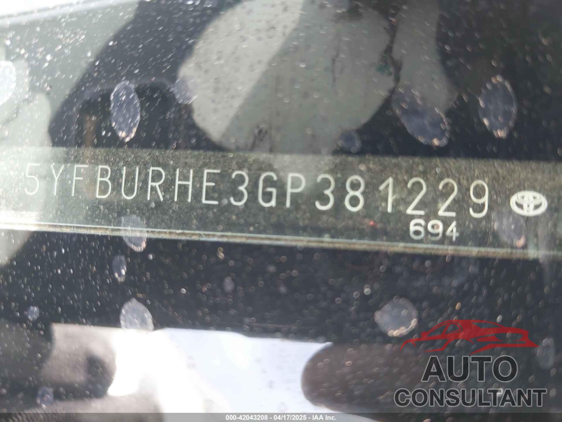 TOYOTA COROLLA 2016 - 5YFBURHE3GP381229