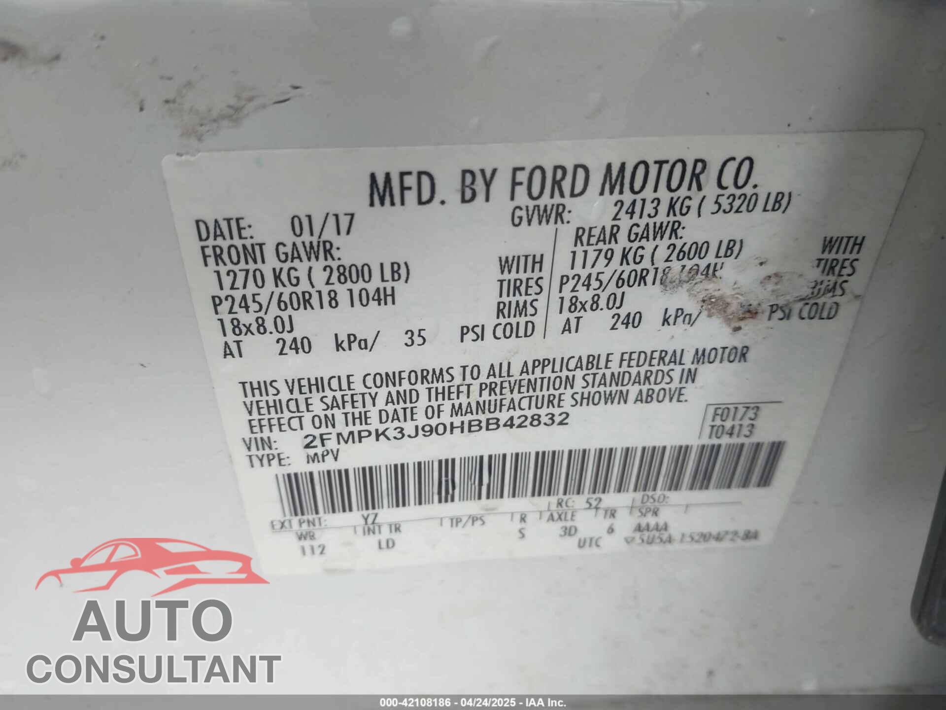 FORD EDGE 2017 - 2FMPK3J90HBB42832