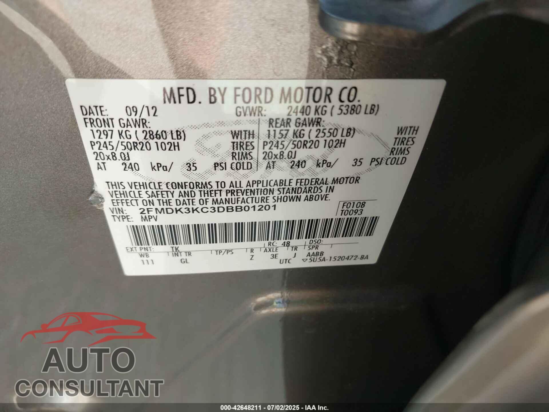 FORD EDGE 2013 - 2FMDK3KC3DBB01201