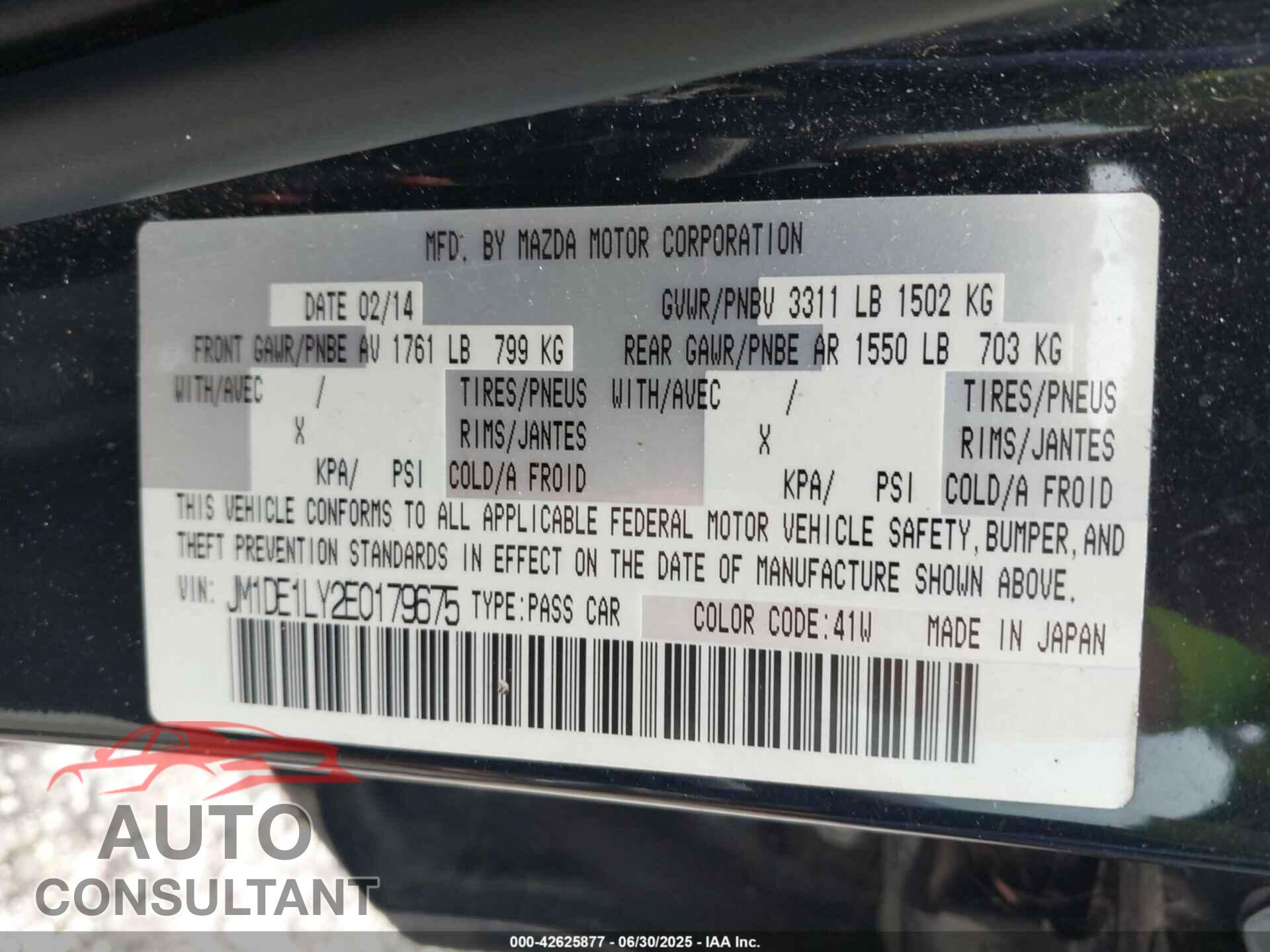MAZDA MAZDA2 2014 - JM1DE1LY2E0179675