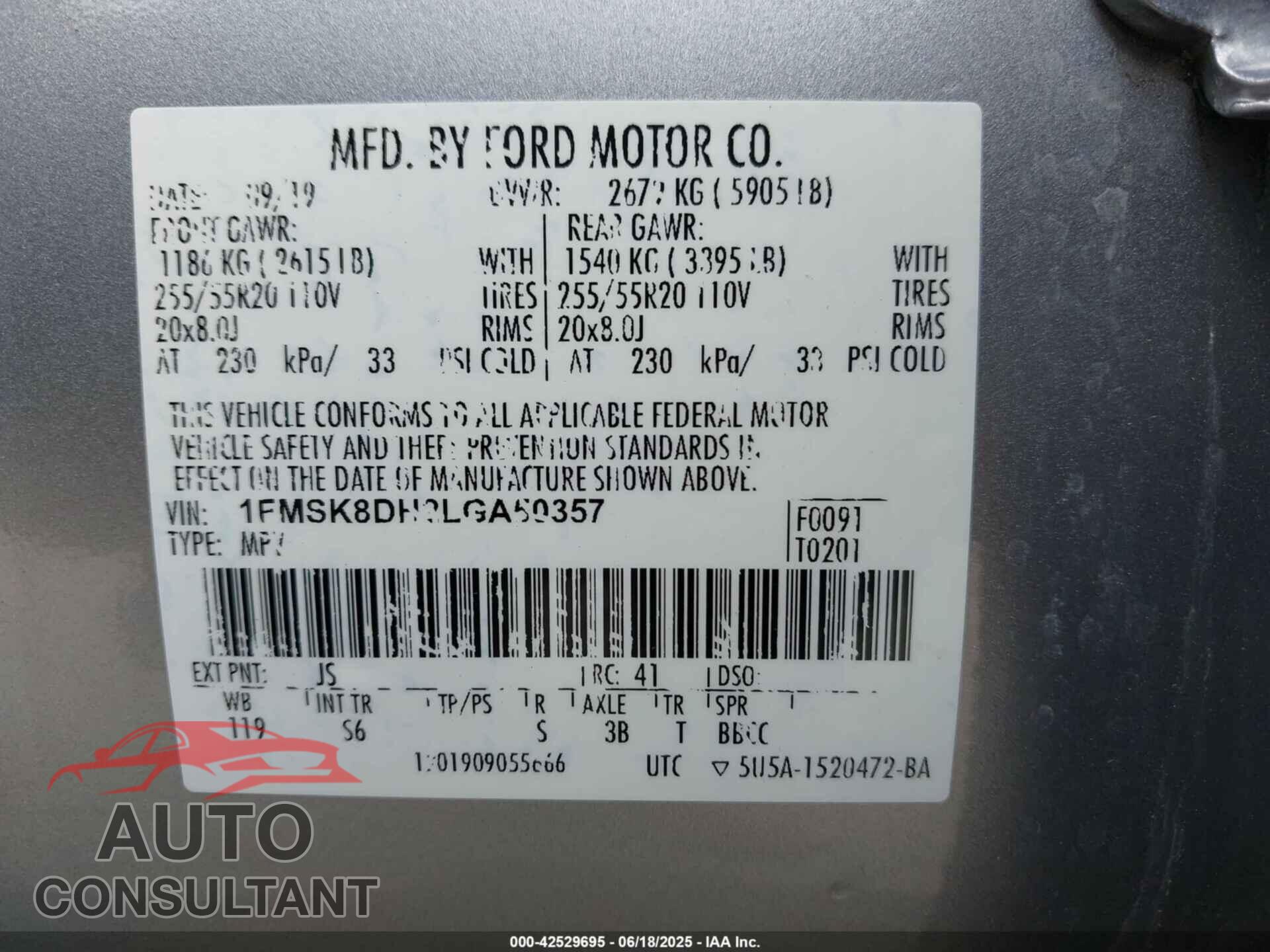 FORD EXPLORER 2020 - 1FMSK8DH2LGA50357