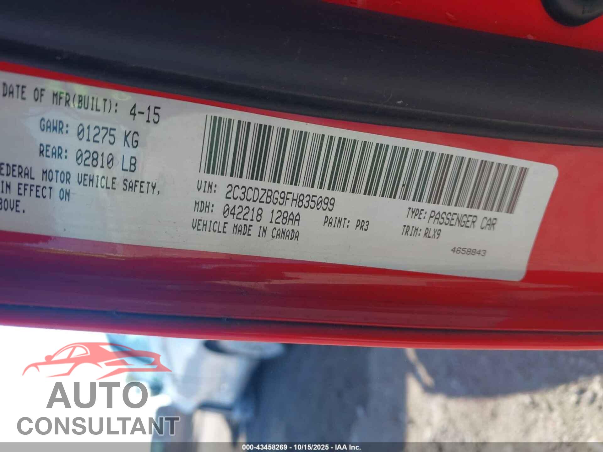 DODGE CHALLENGER 2015 - 2C3CDZBG9FH835099