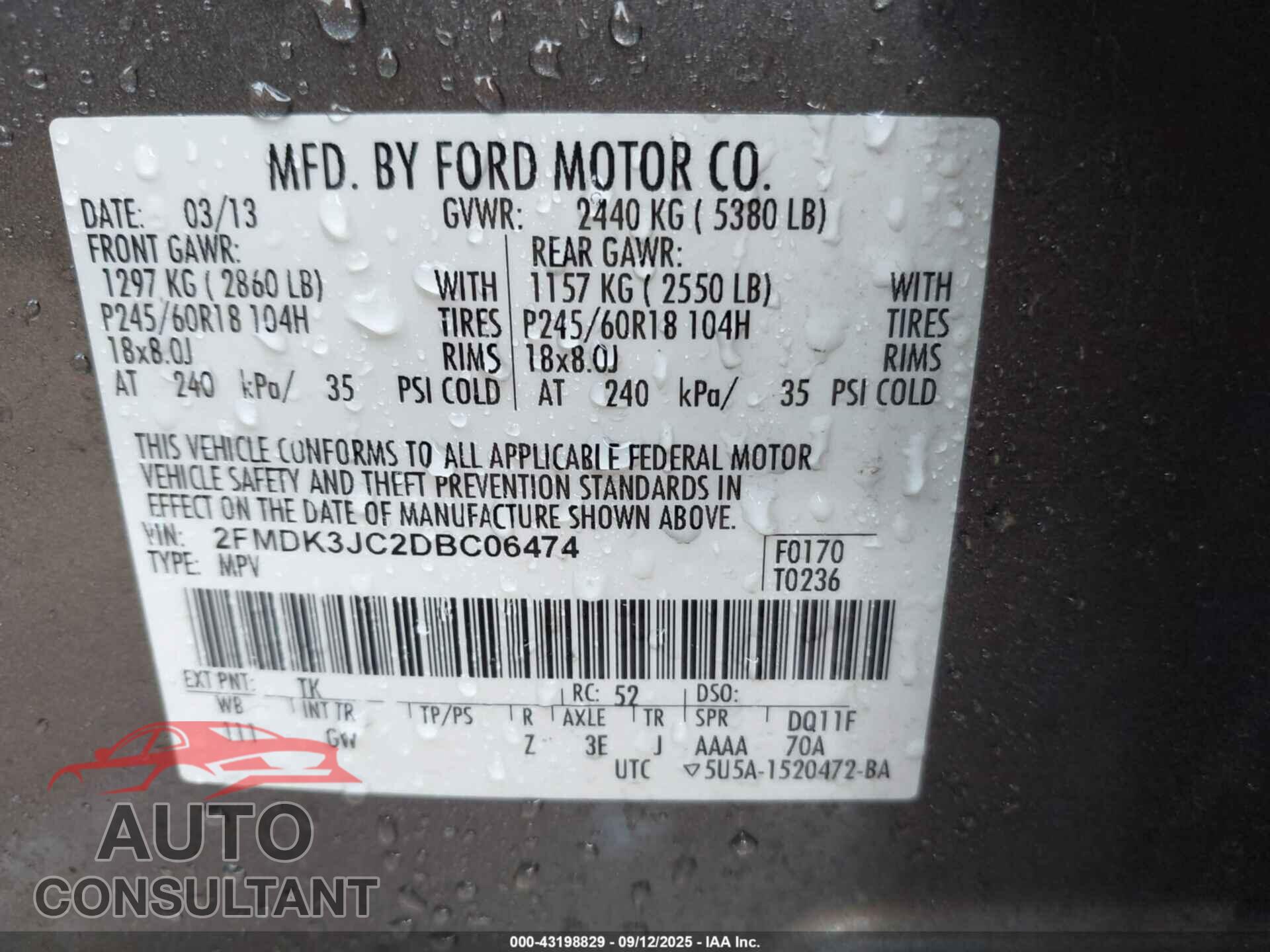 FORD EDGE 2013 - 2FMDK3JC2DBC06474