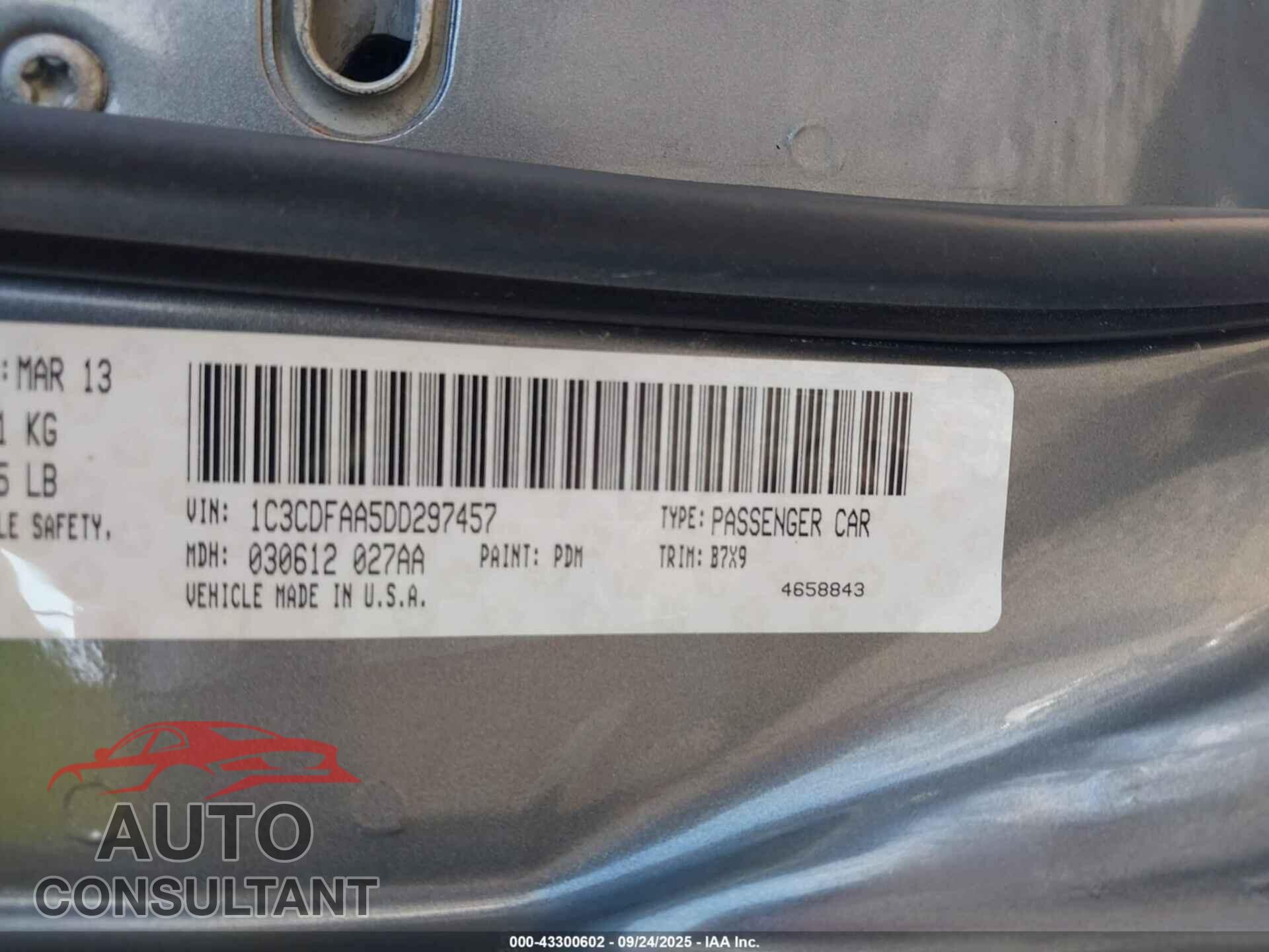 DODGE DART 2013 - 1C3CDFAA5DD297457