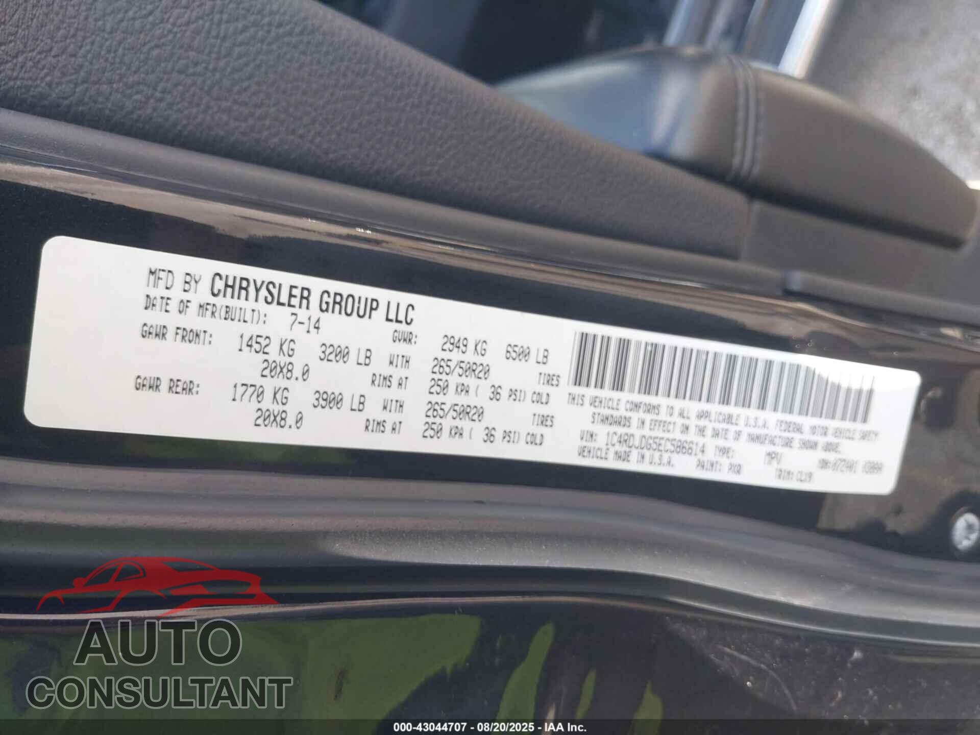DODGE DURANGO 2014 - 1C4RDJDG5EC586614