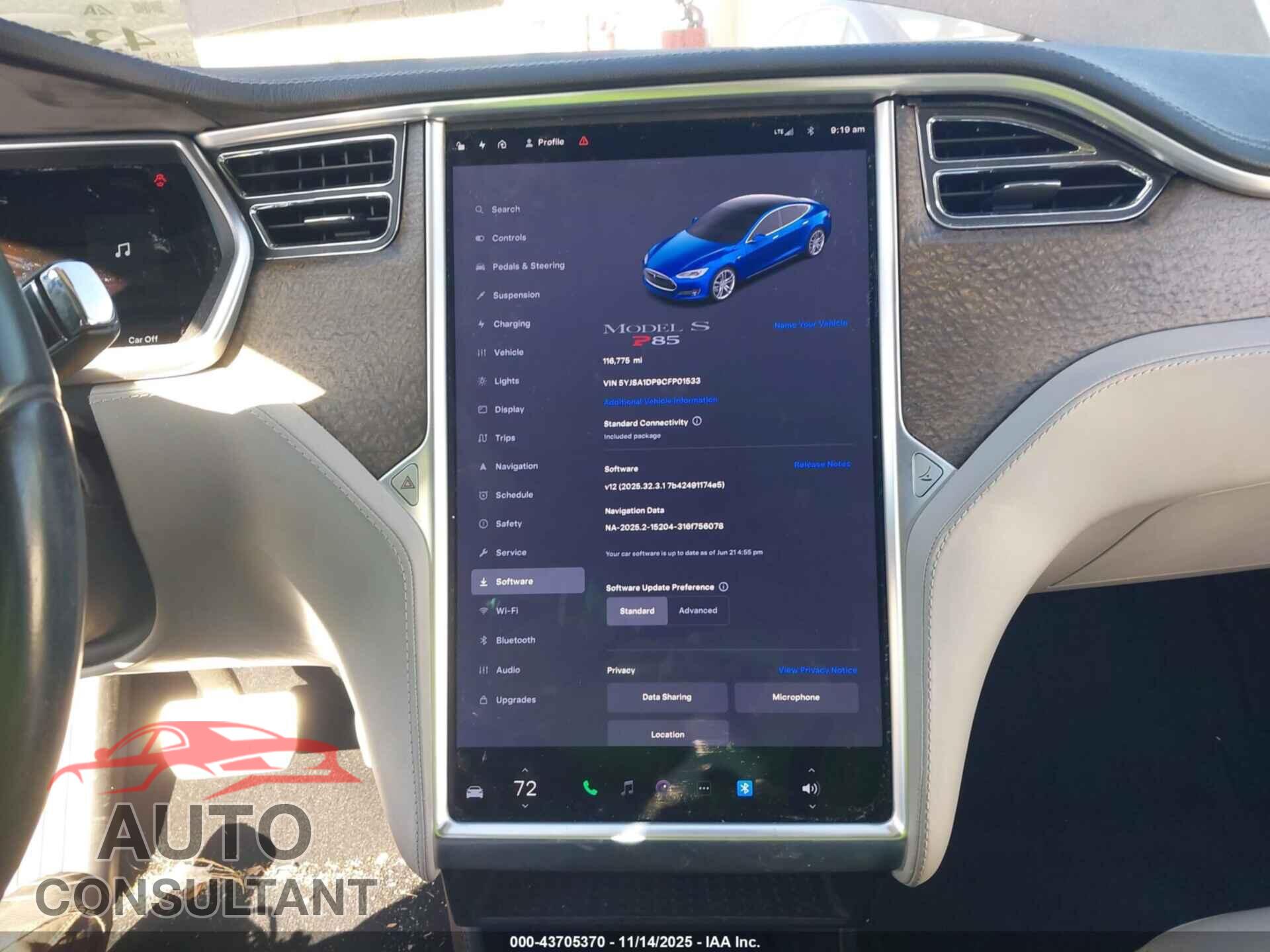 TESLA MODEL S 2012 - 5YJSA1DP9CFP01533