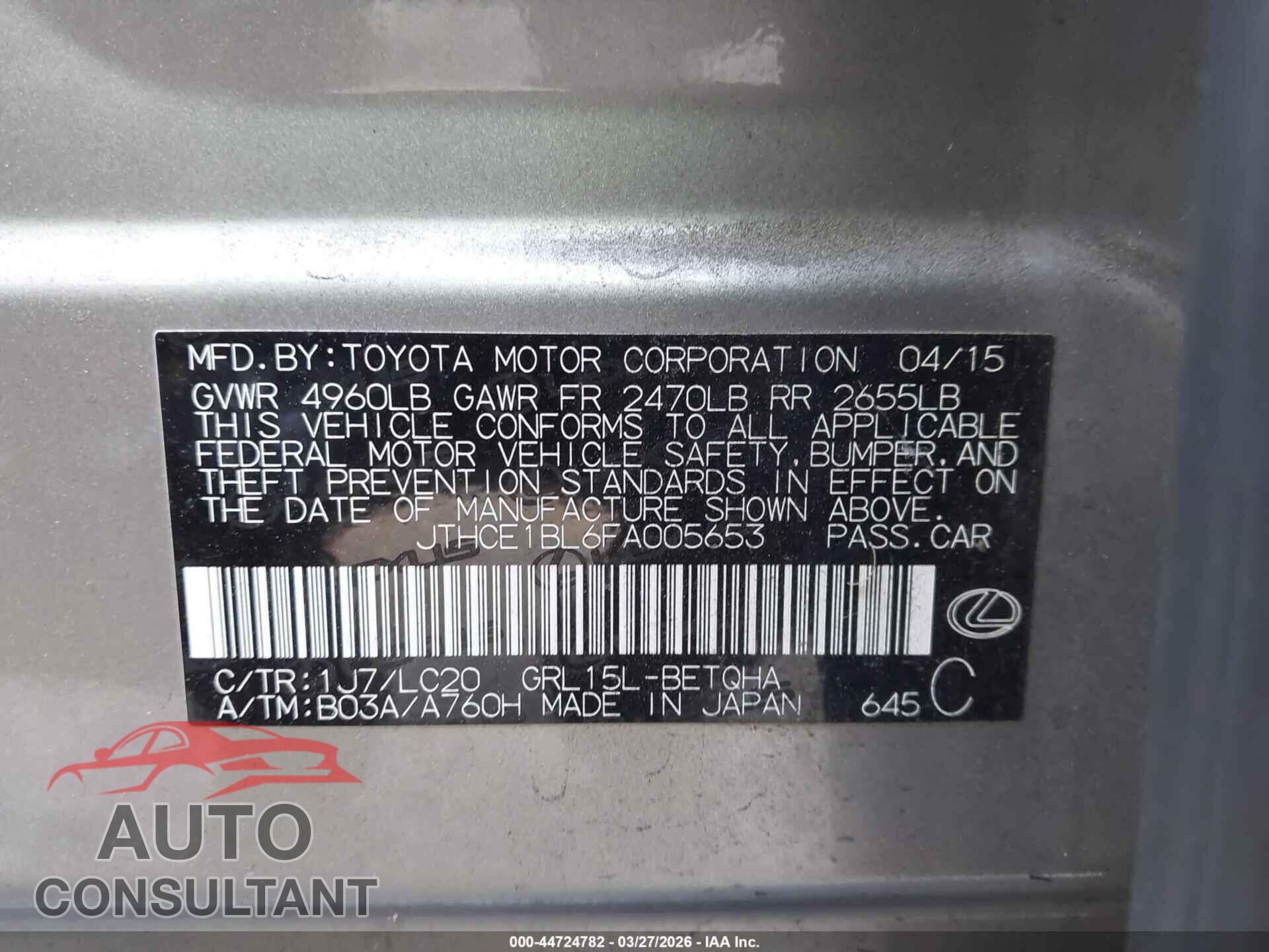 LEXUS GS 350 2015 - JTHCE1BL6FA005653