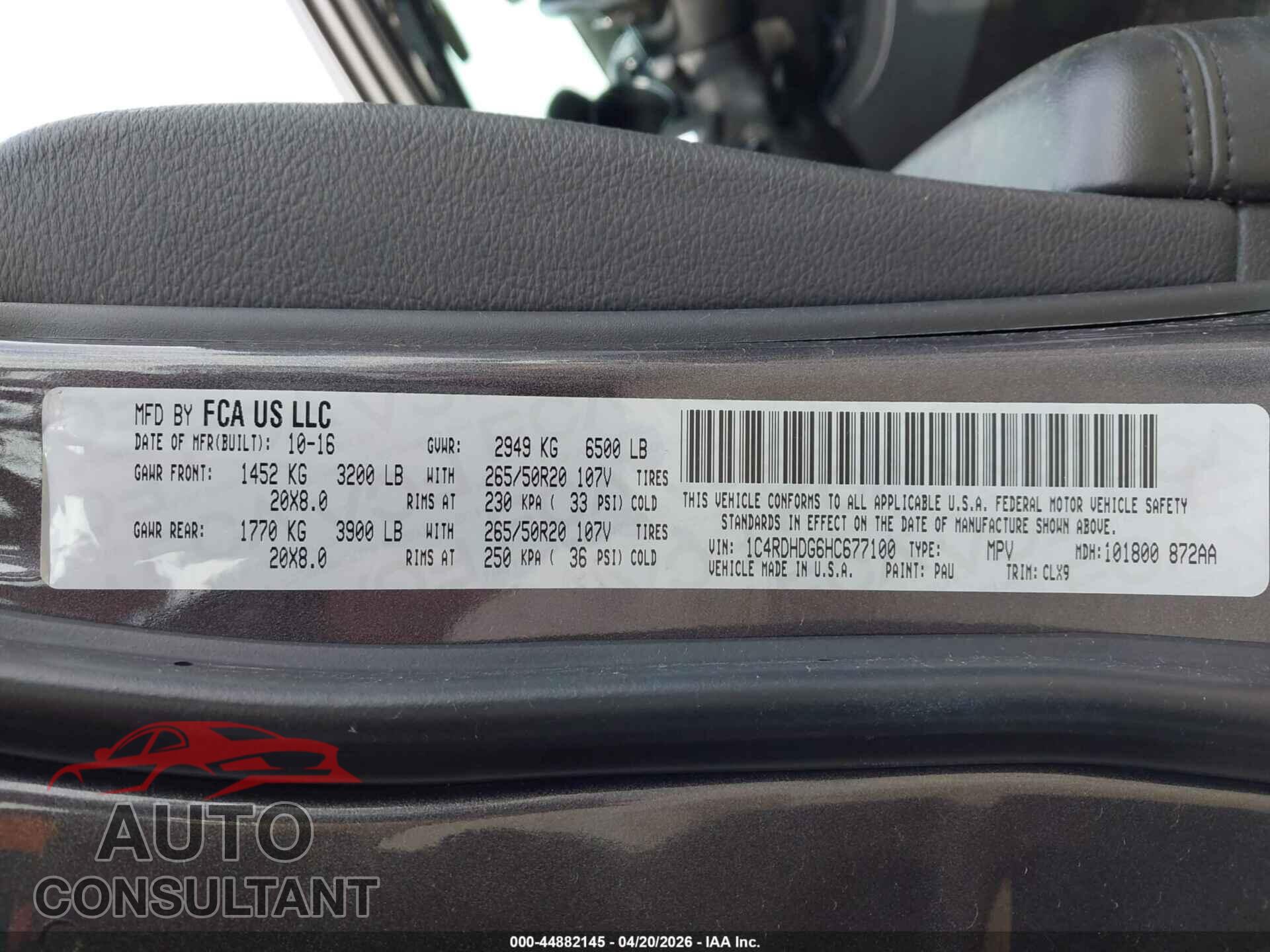 DODGE DURANGO 2017 - 1C4RDHDG6HC677100