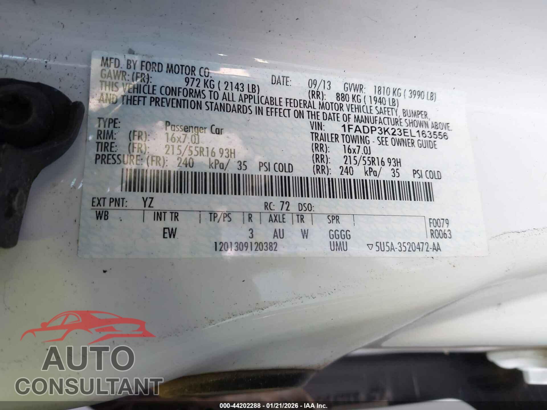 FORD FOCUS 2014 - 1FADP3K23EL163556
