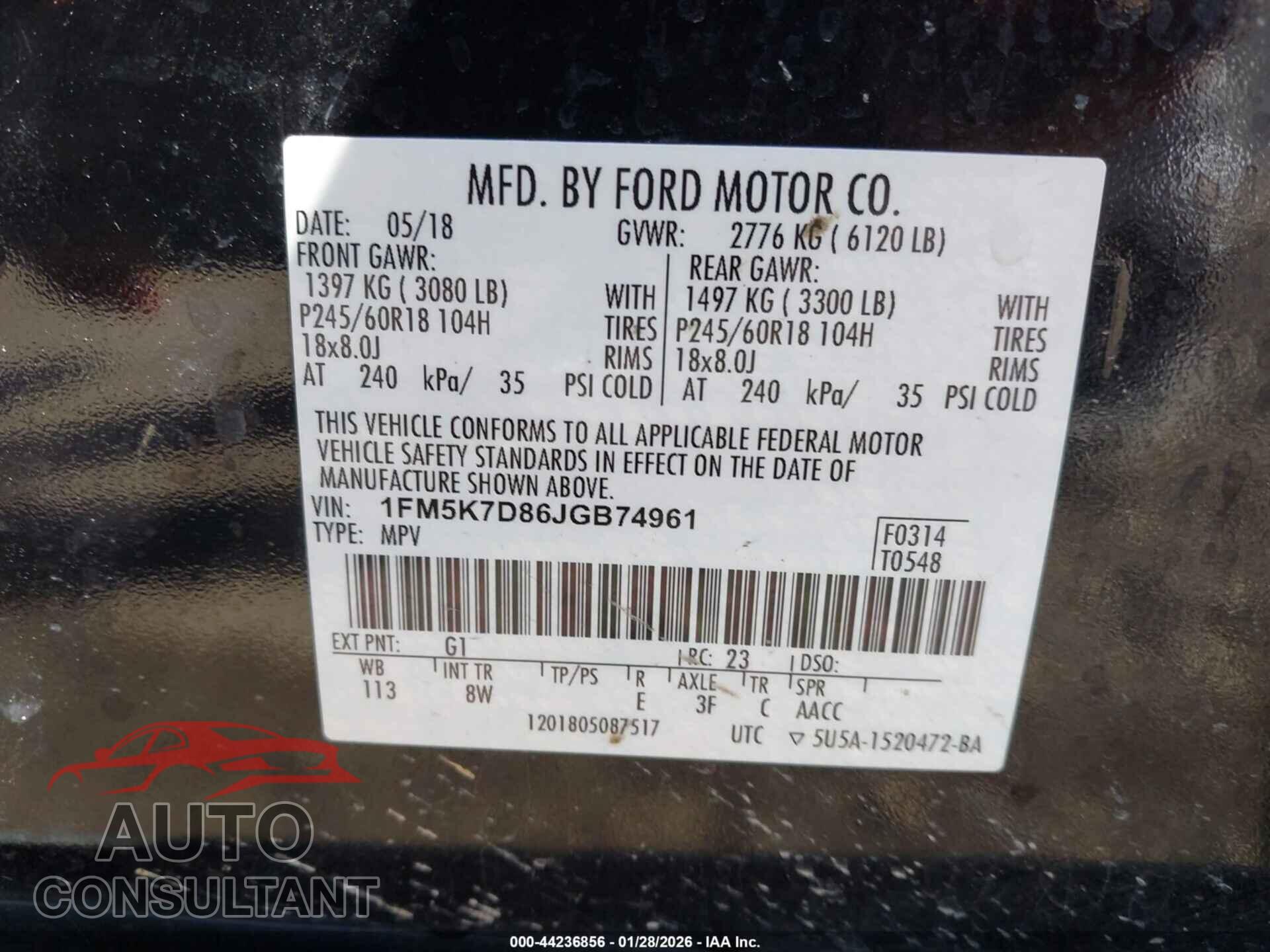 FORD EXPLORER 2018 - 1FM5K7D86JGB74961