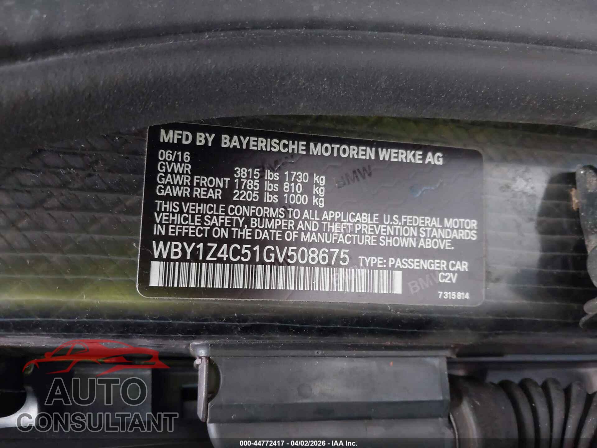 BMW I3 2016 - WBY1Z4C51GV508675