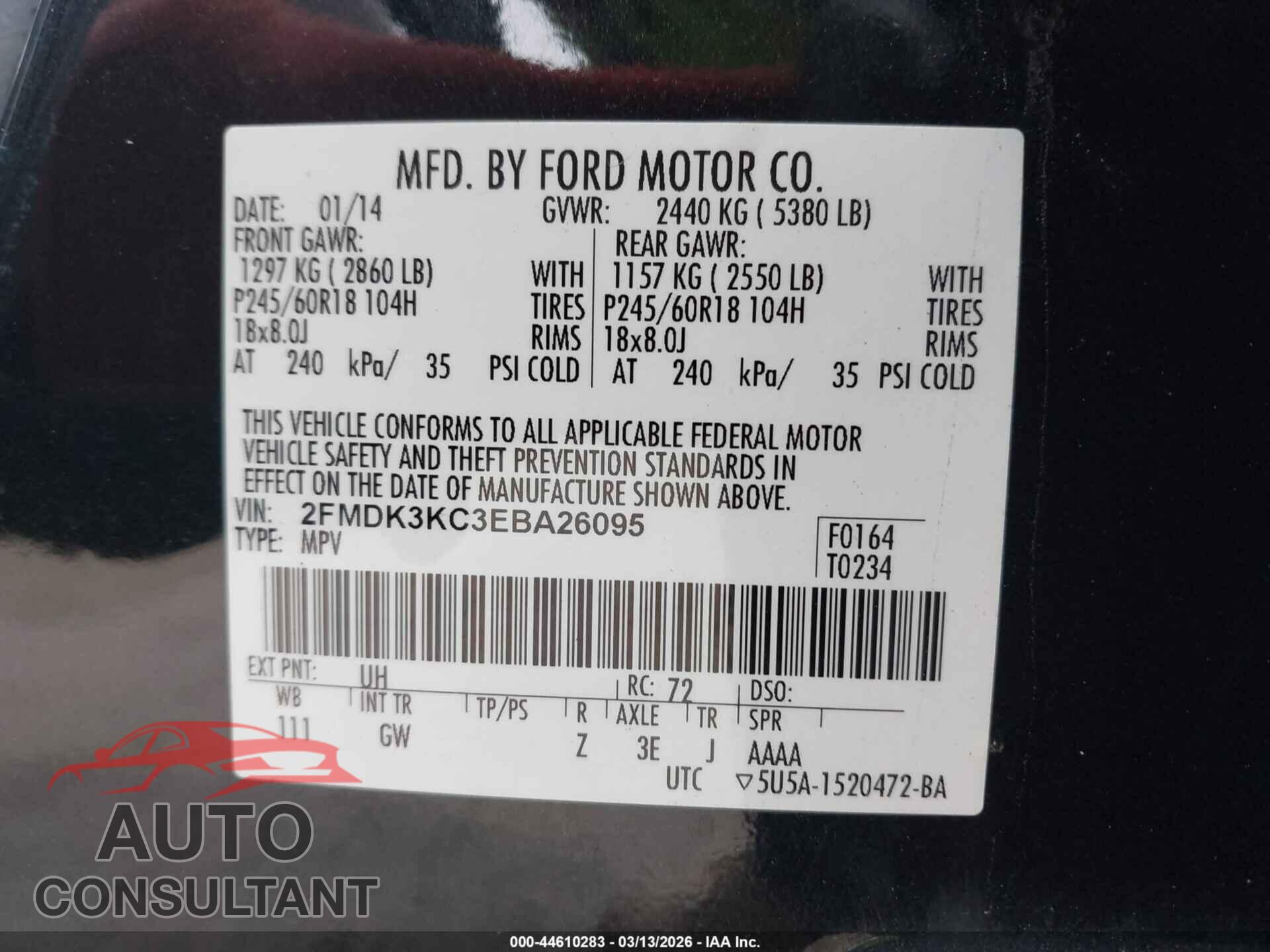 FORD EDGE 2014 - 2FMDK3KC3EBA26095