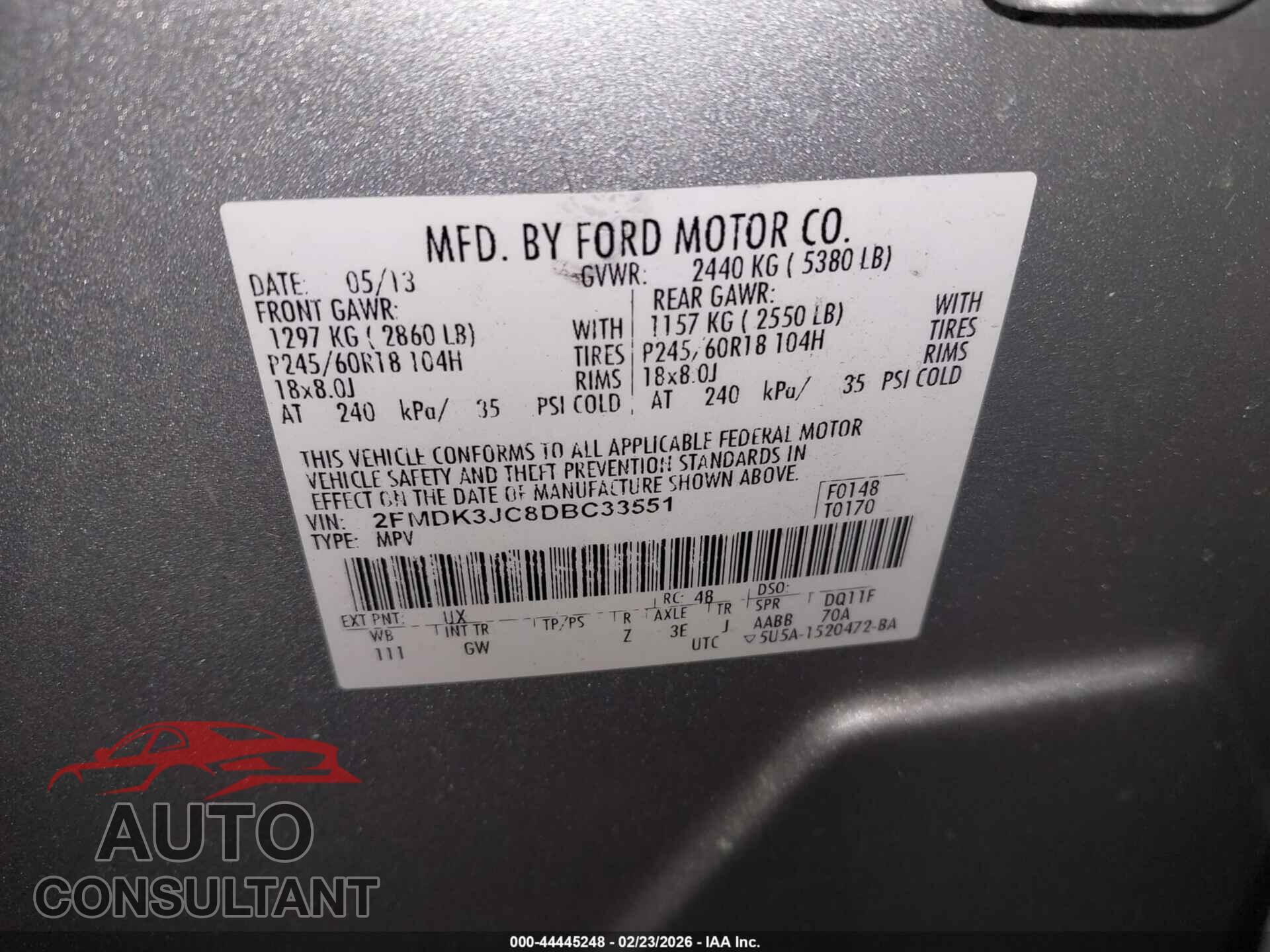 FORD EDGE 2013 - 2FMDK3JC8DBC33551