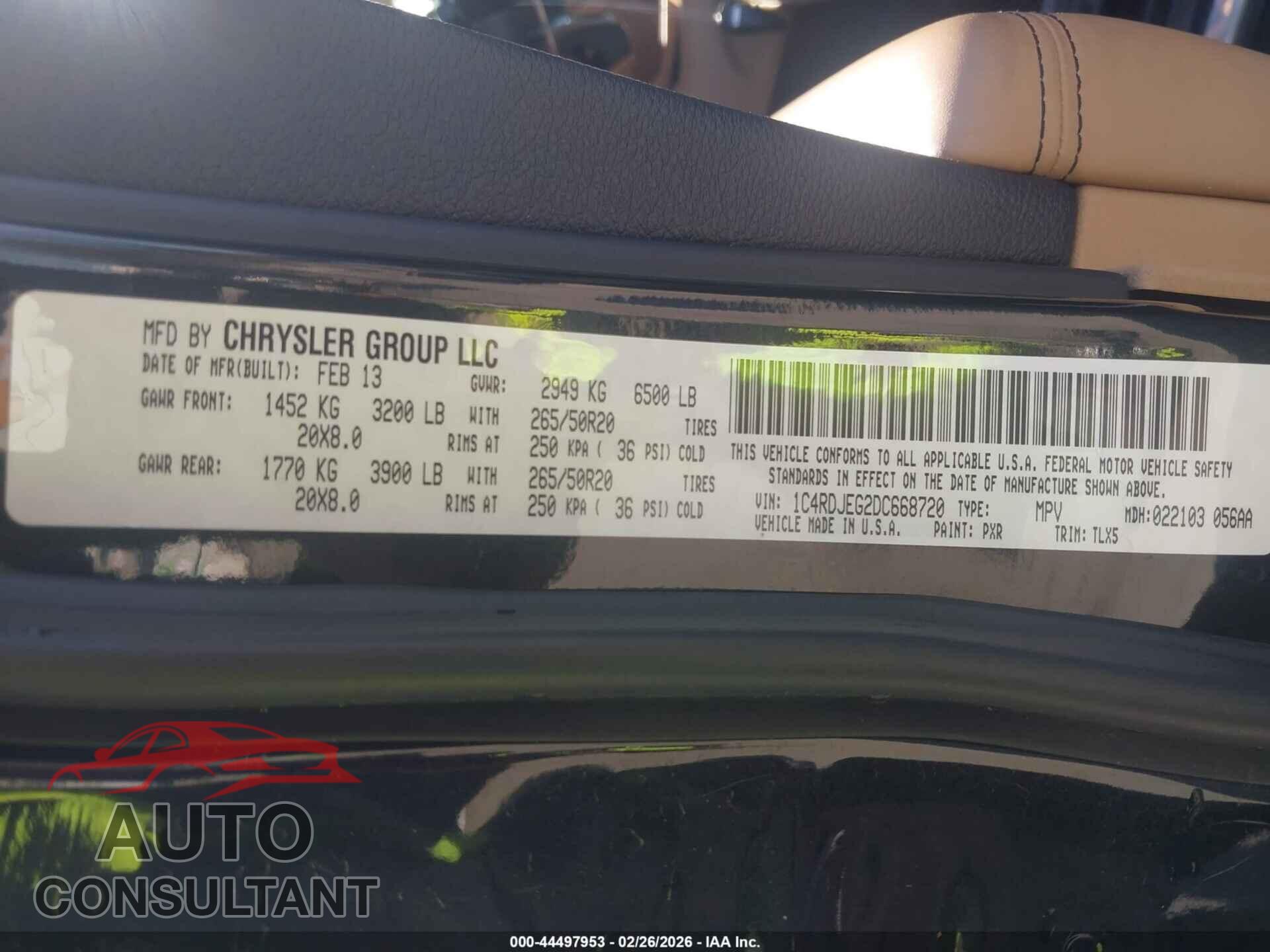 DODGE DURANGO 2013 - 1C4RDJEG2DC668720