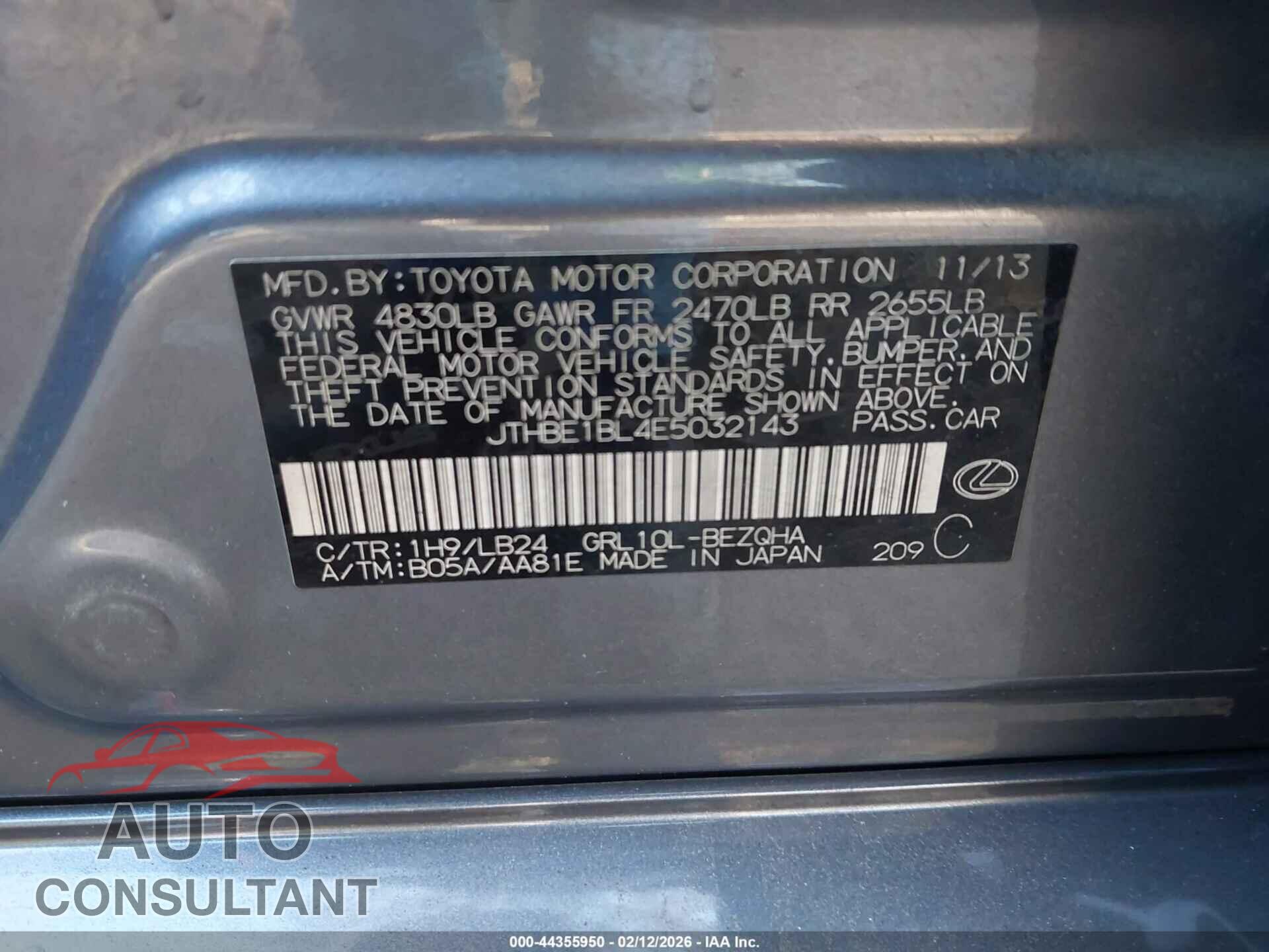 LEXUS GS 350 2014 - JTHBE1BL4E5032143