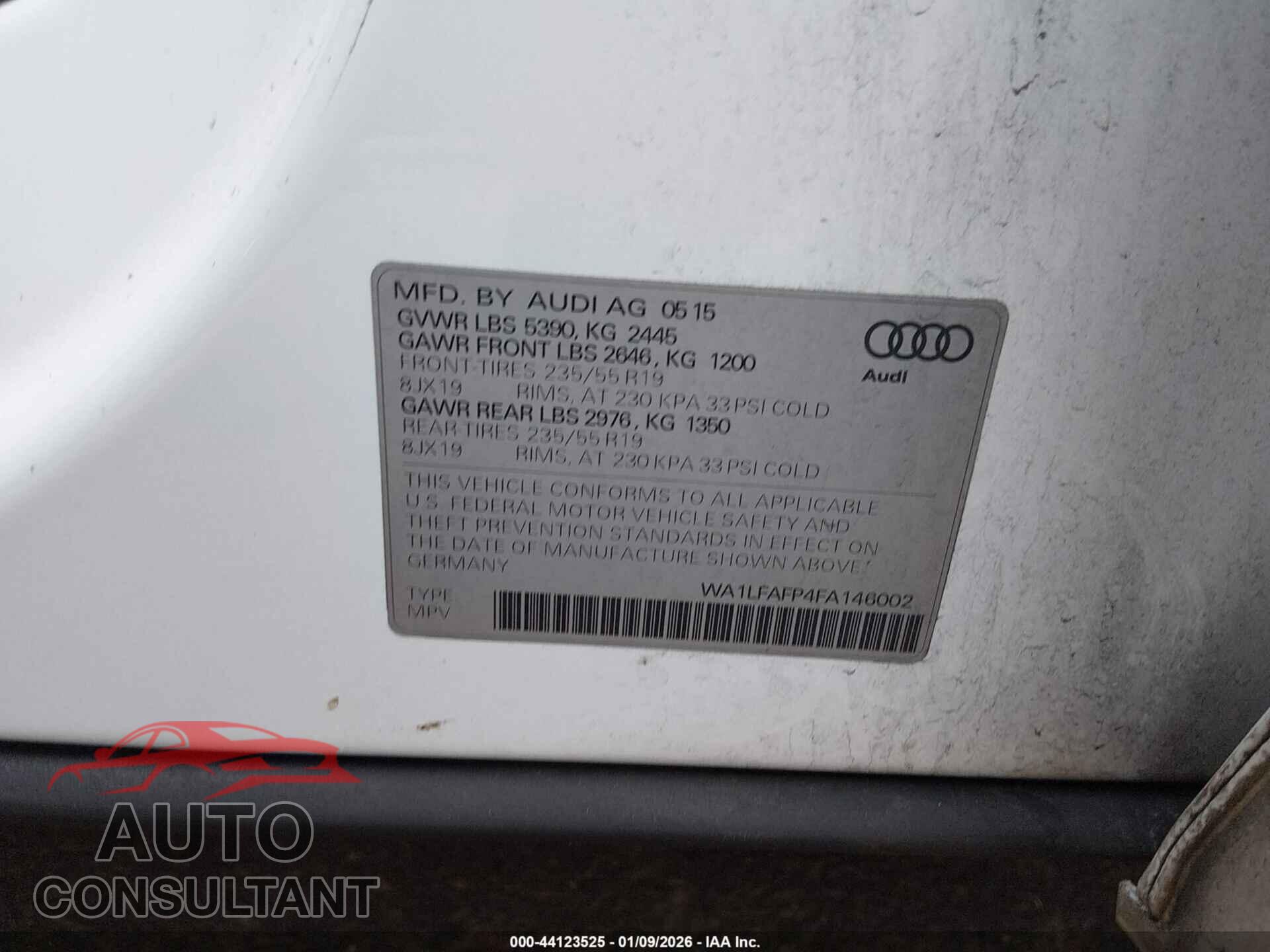 AUDI Q5 2015 - WA1LFAFP4FA146002