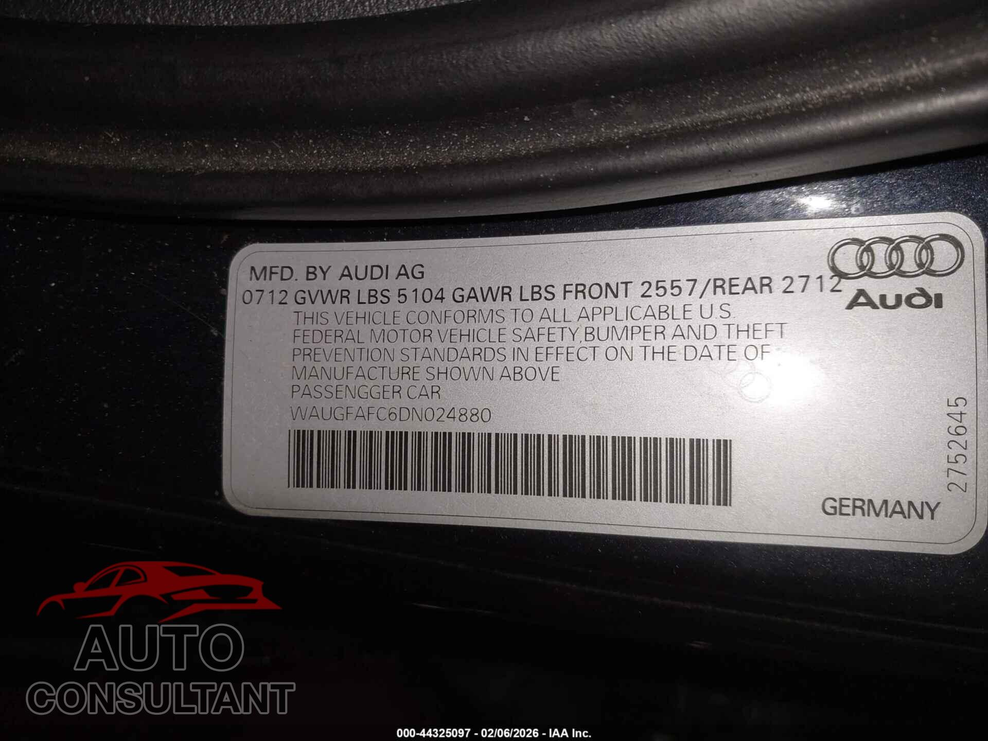 AUDI A6 2013 - WAUGFAFC6DN024880