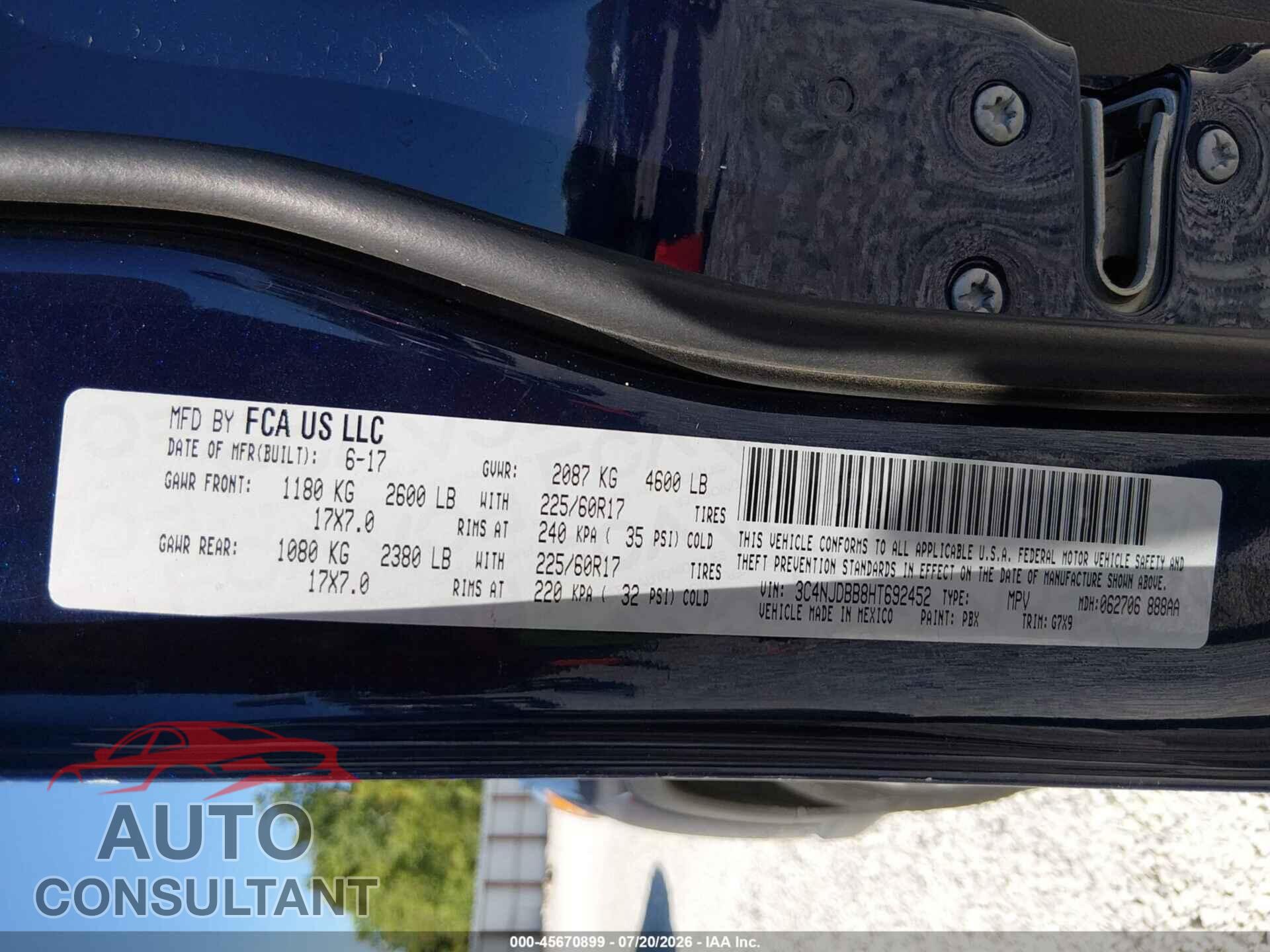 JEEP COMPASS 2017 - 3C4NJDBB8HT692452