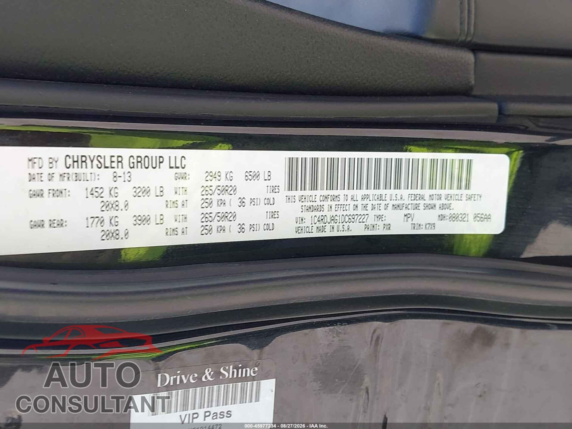 DODGE DURANGO 2013 - 1C4RDJAG1DC697227