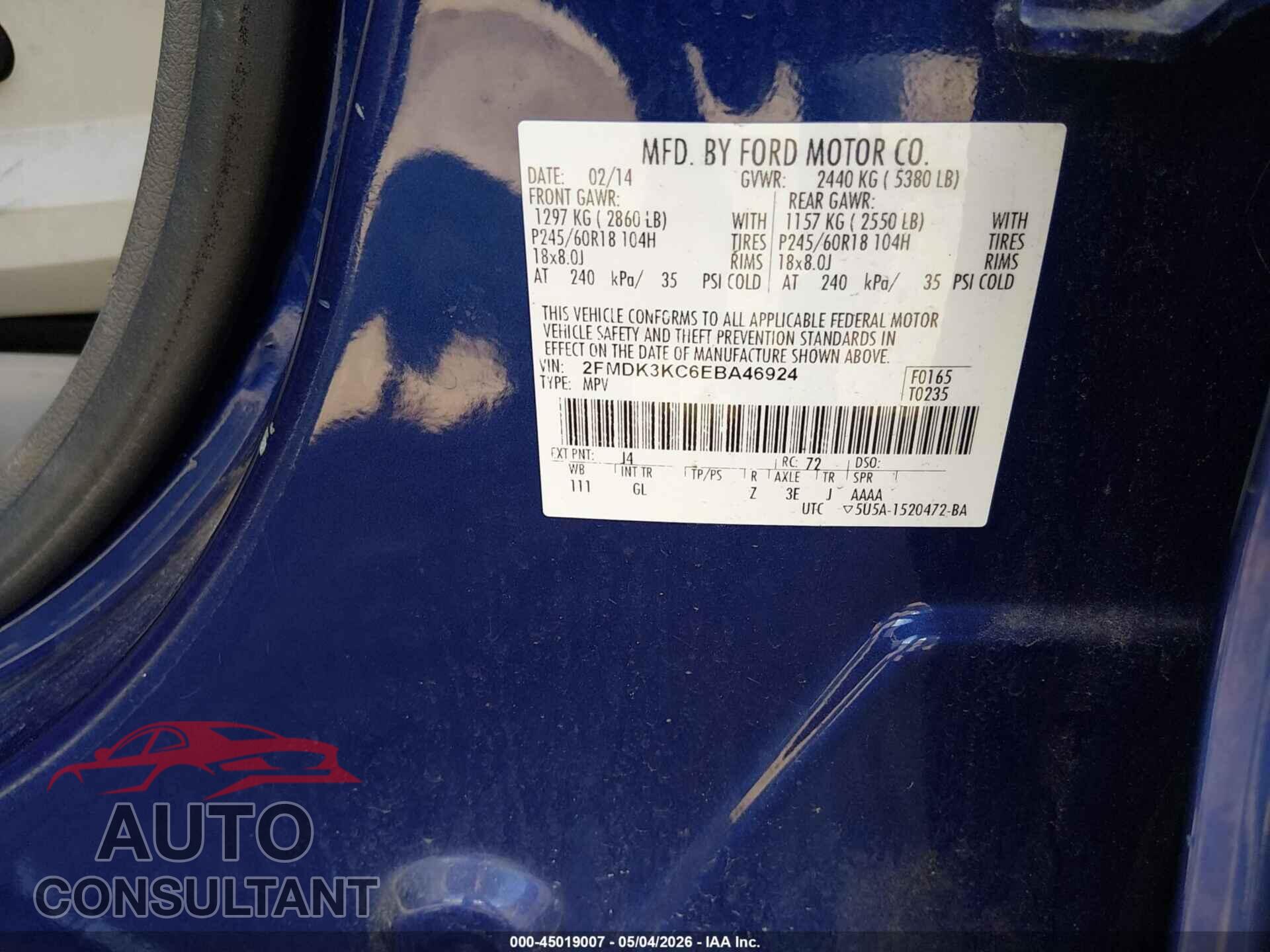 FORD EDGE 2014 - 2FMDK3KC6EBA46924