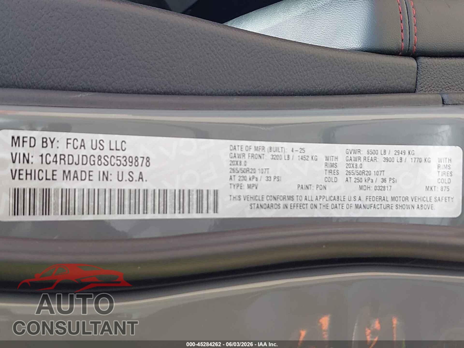 DODGE DURANGO 2025 - 1C4RDJDG8SC539878
