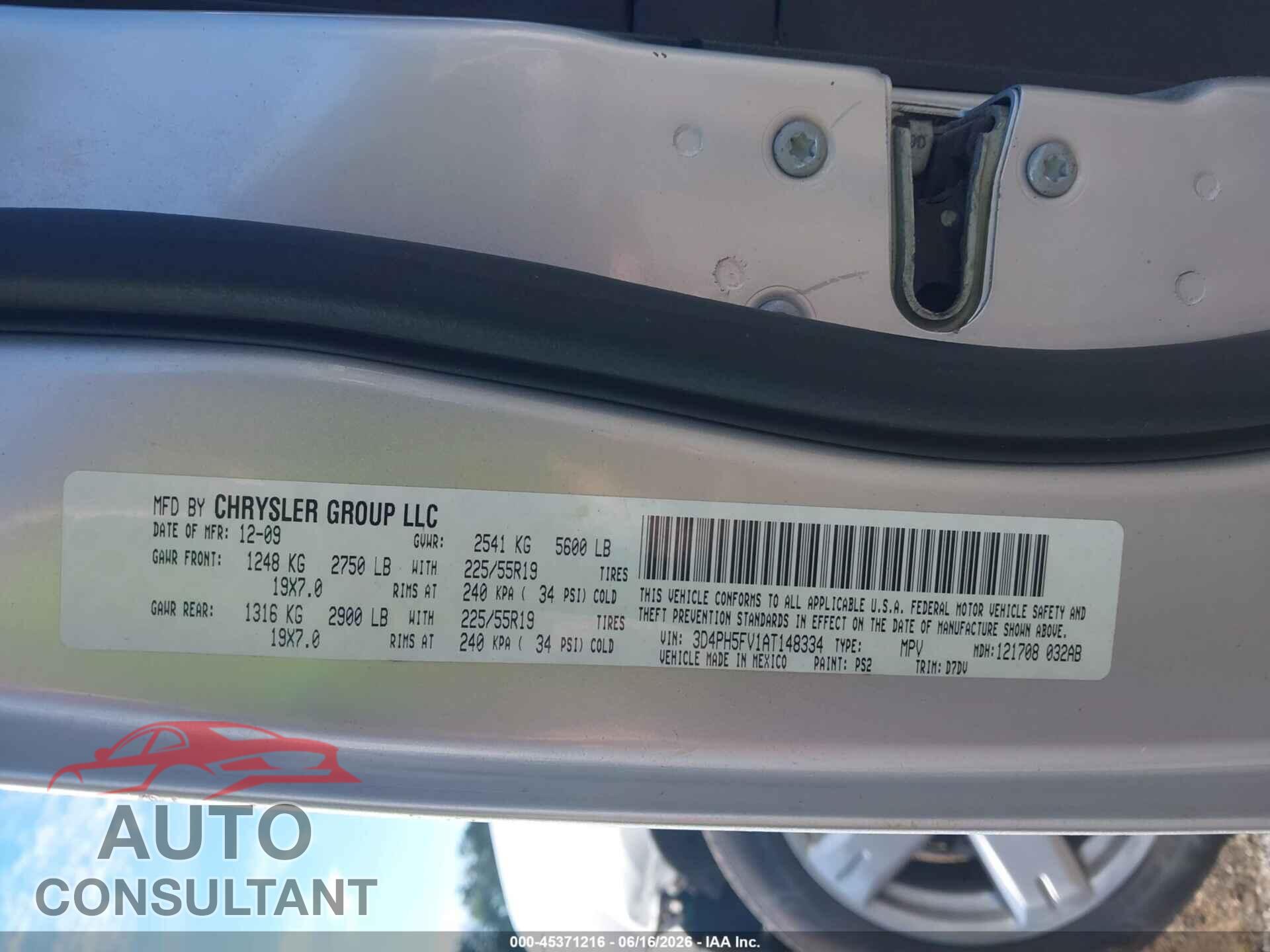 DODGE JOURNEY 2010 - 3D4PH5FV1AT148334