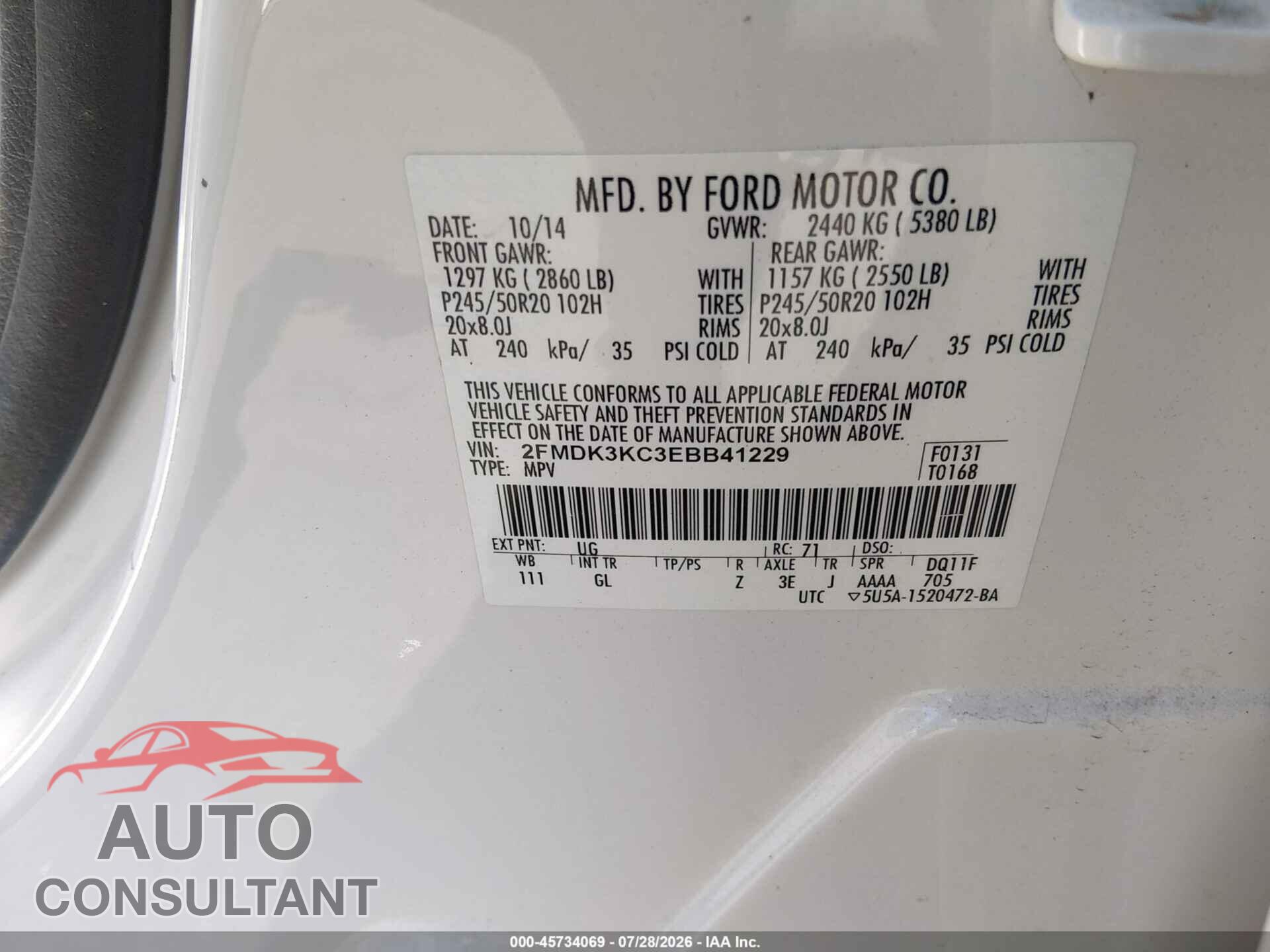 FORD EDGE 2014 - 2FMDK3KC3EBB41229