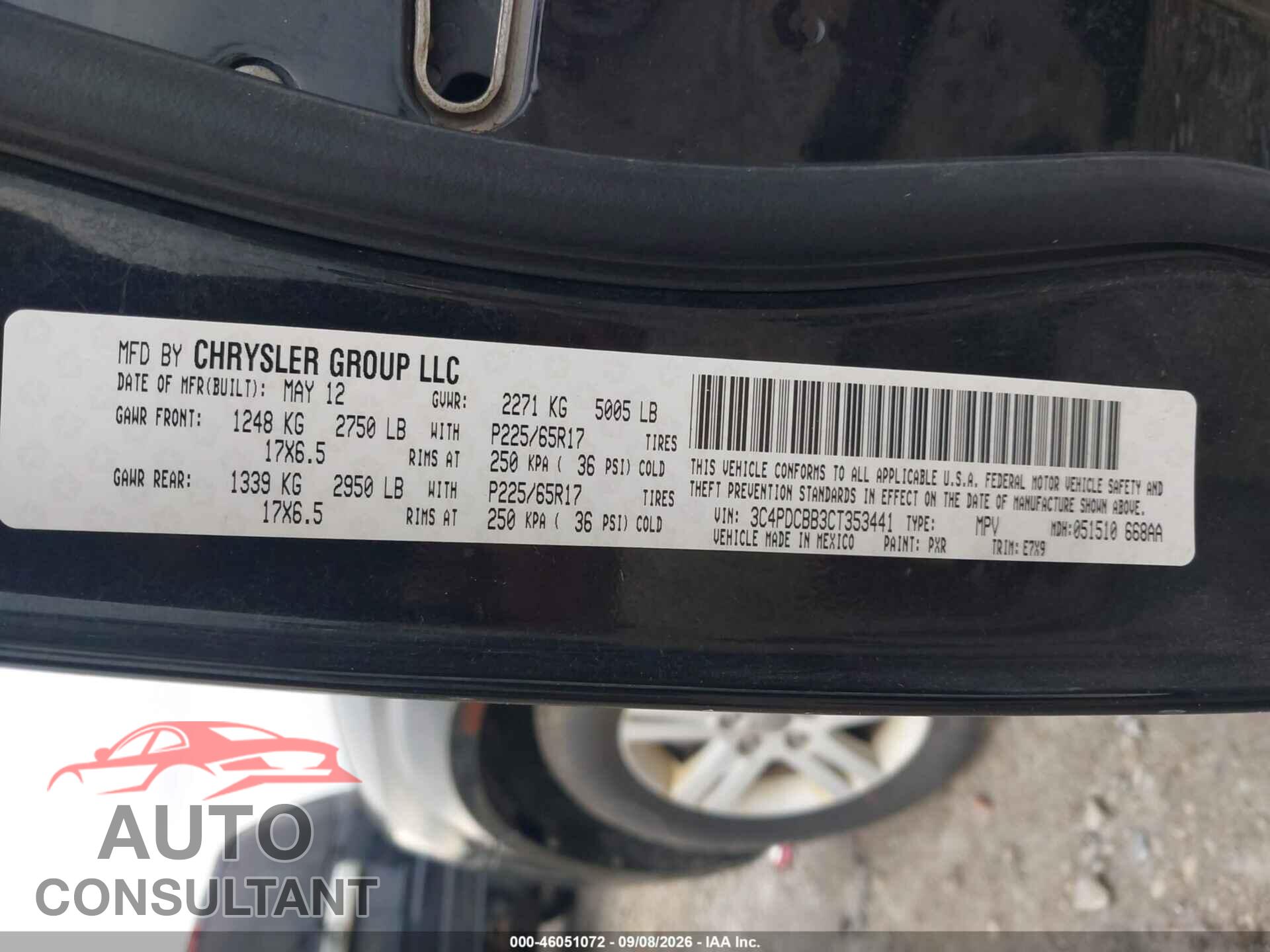 DODGE JOURNEY 2012 - 3C4PDCBB3CT353441