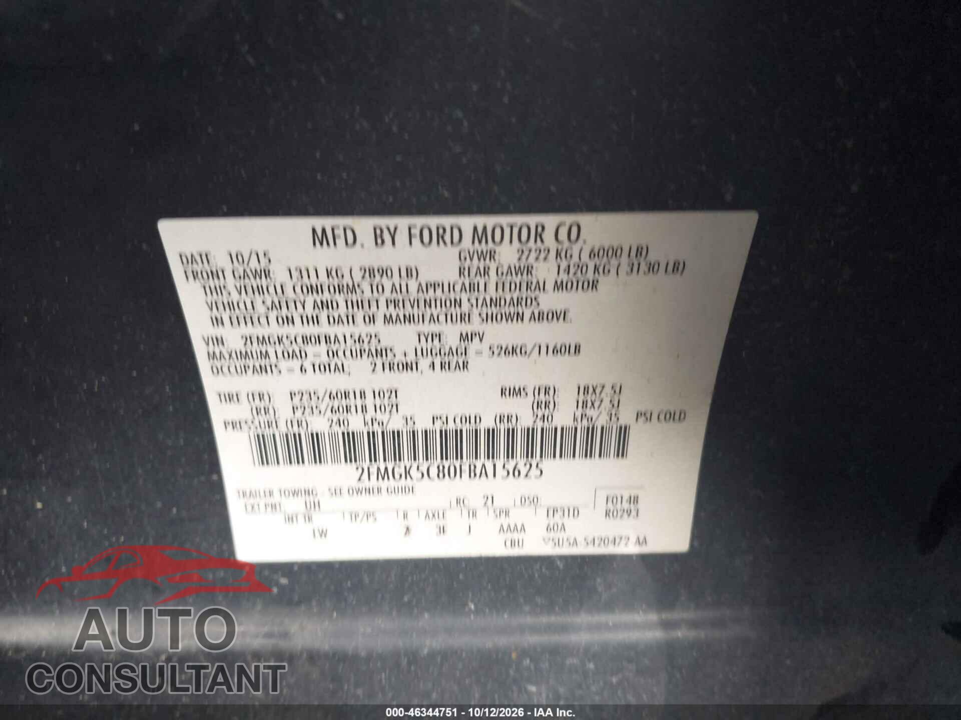 FORD FLEX 2015 - 2FMGK5C80FBA15625