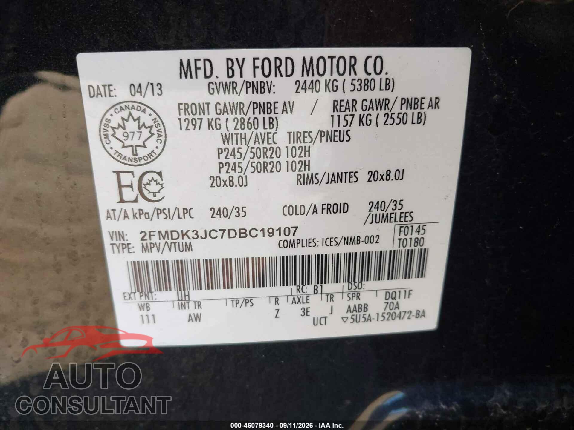FORD EDGE 2013 - 2FMDK3JC7DBC19107