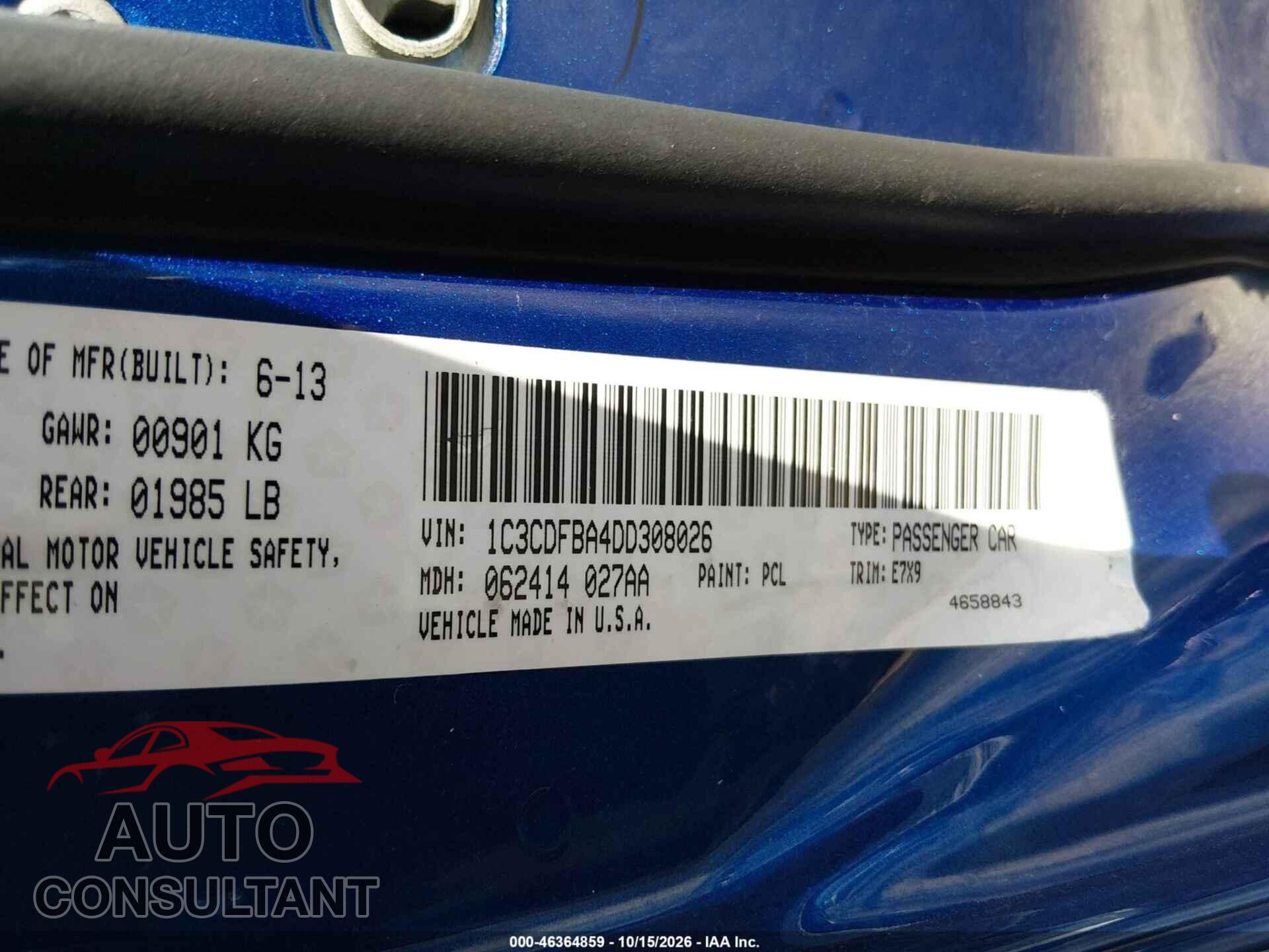 DODGE DART 2013 - 1C3CDFBA4DD308026