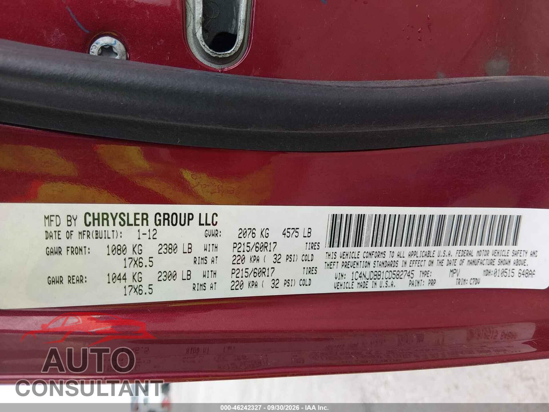 JEEP COMPASS 2012 - 1C4NJDBB1CD582745