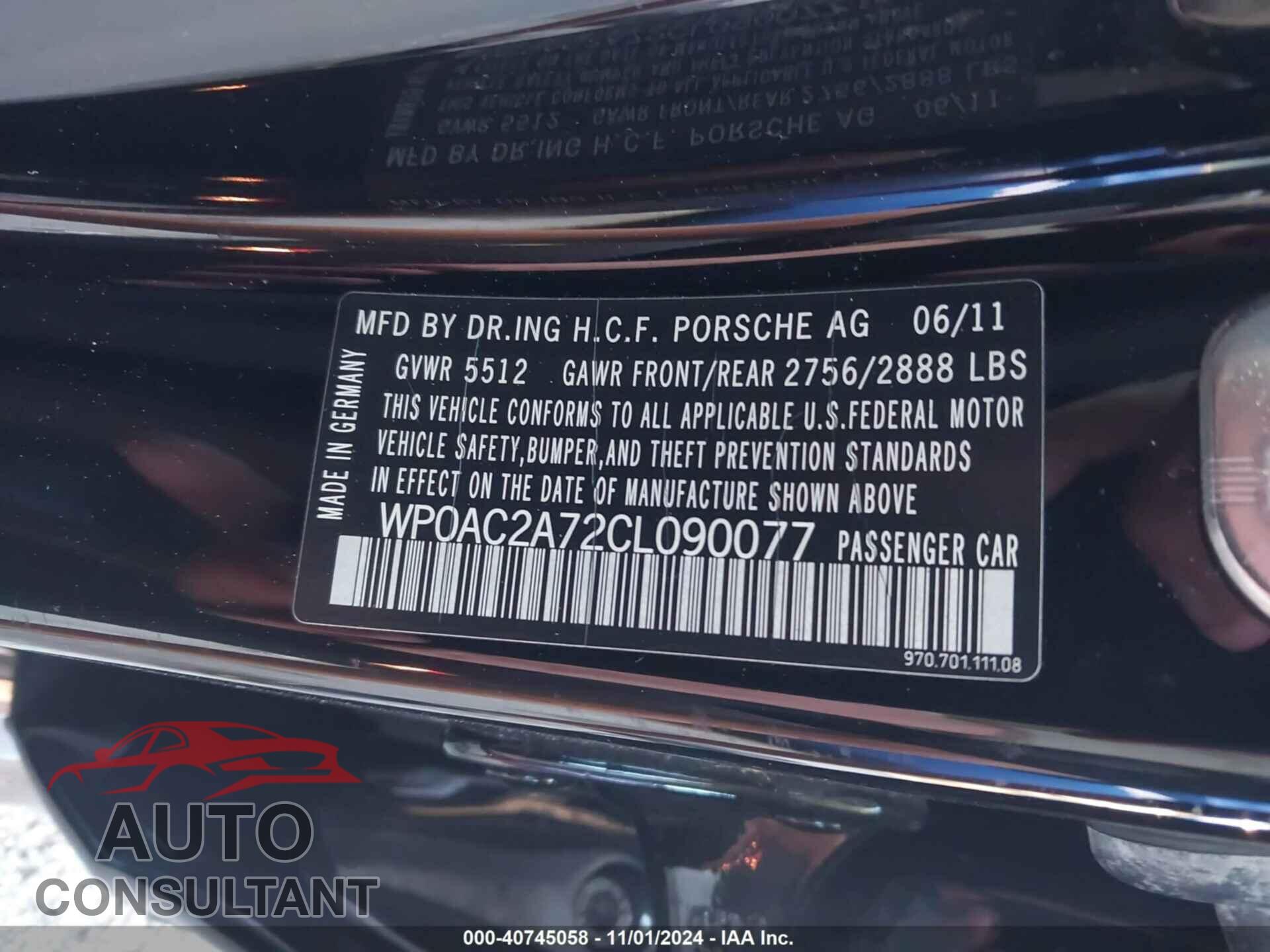 PORSCHE PANAMERA 2012 - WP0AC2A72CL090077