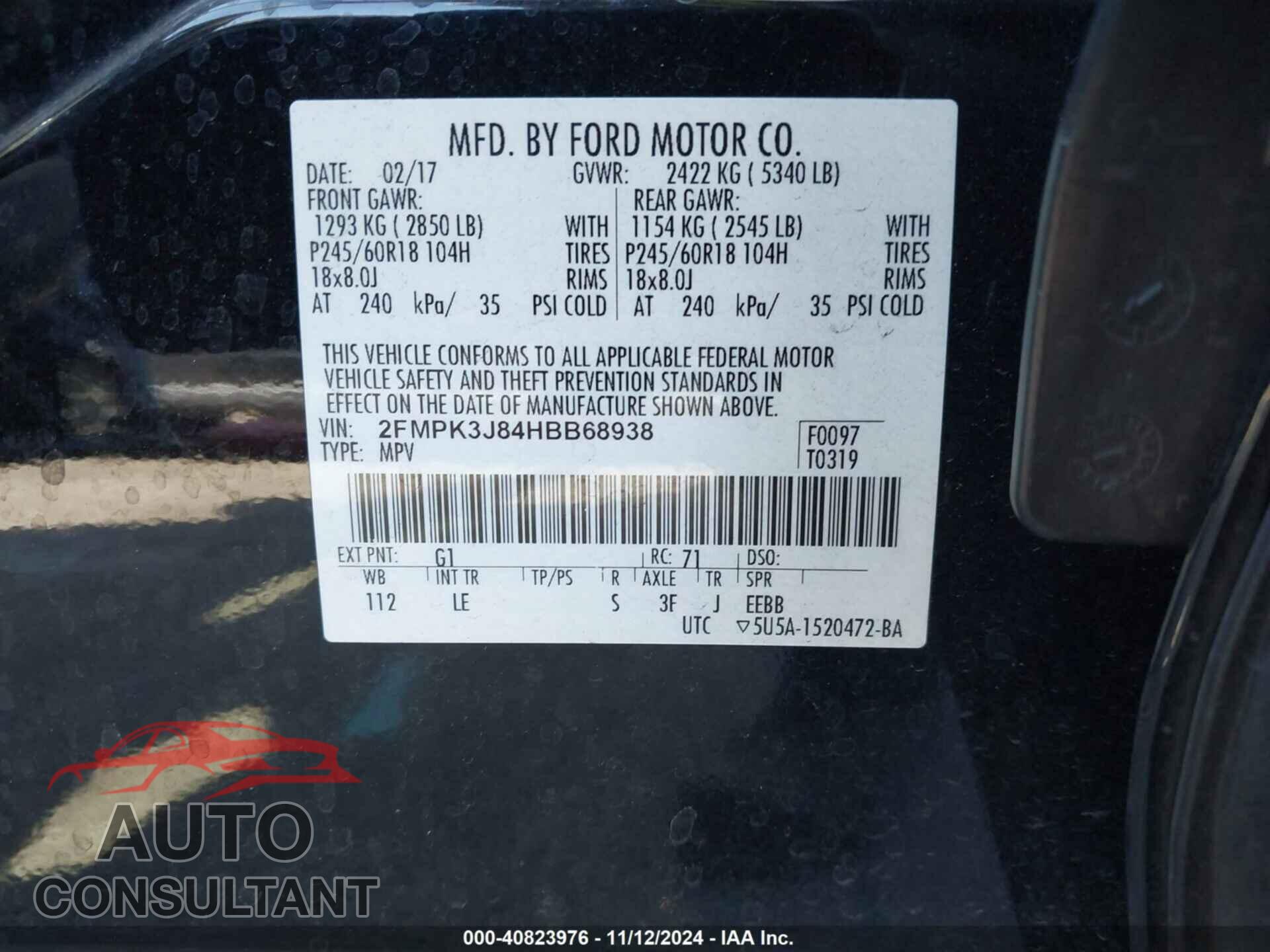 FORD EDGE 2017 - 2FMPK3J84HBB68938