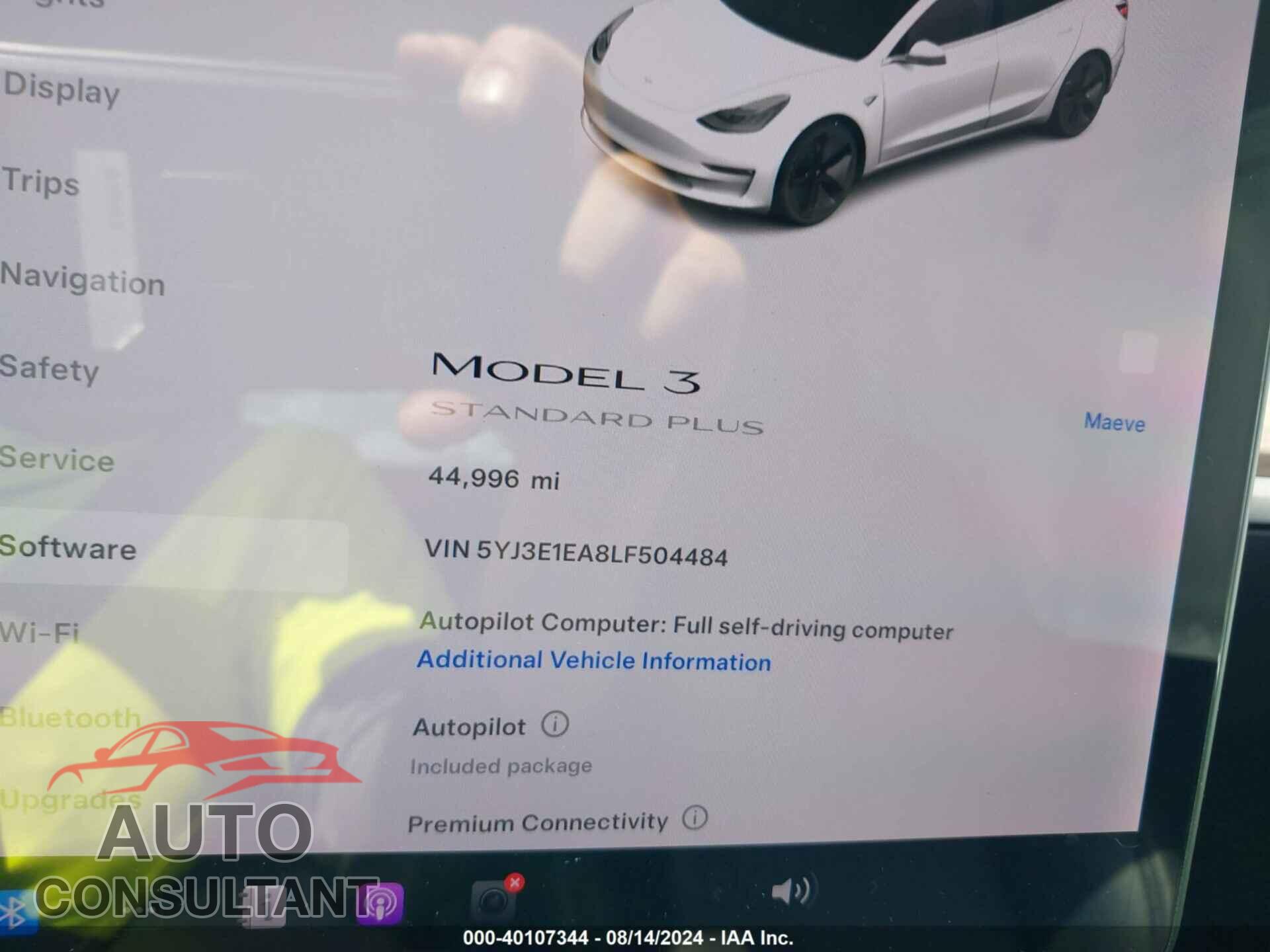 TESLA MODEL 3 2020 - 5YJ3E1EA8LF504484