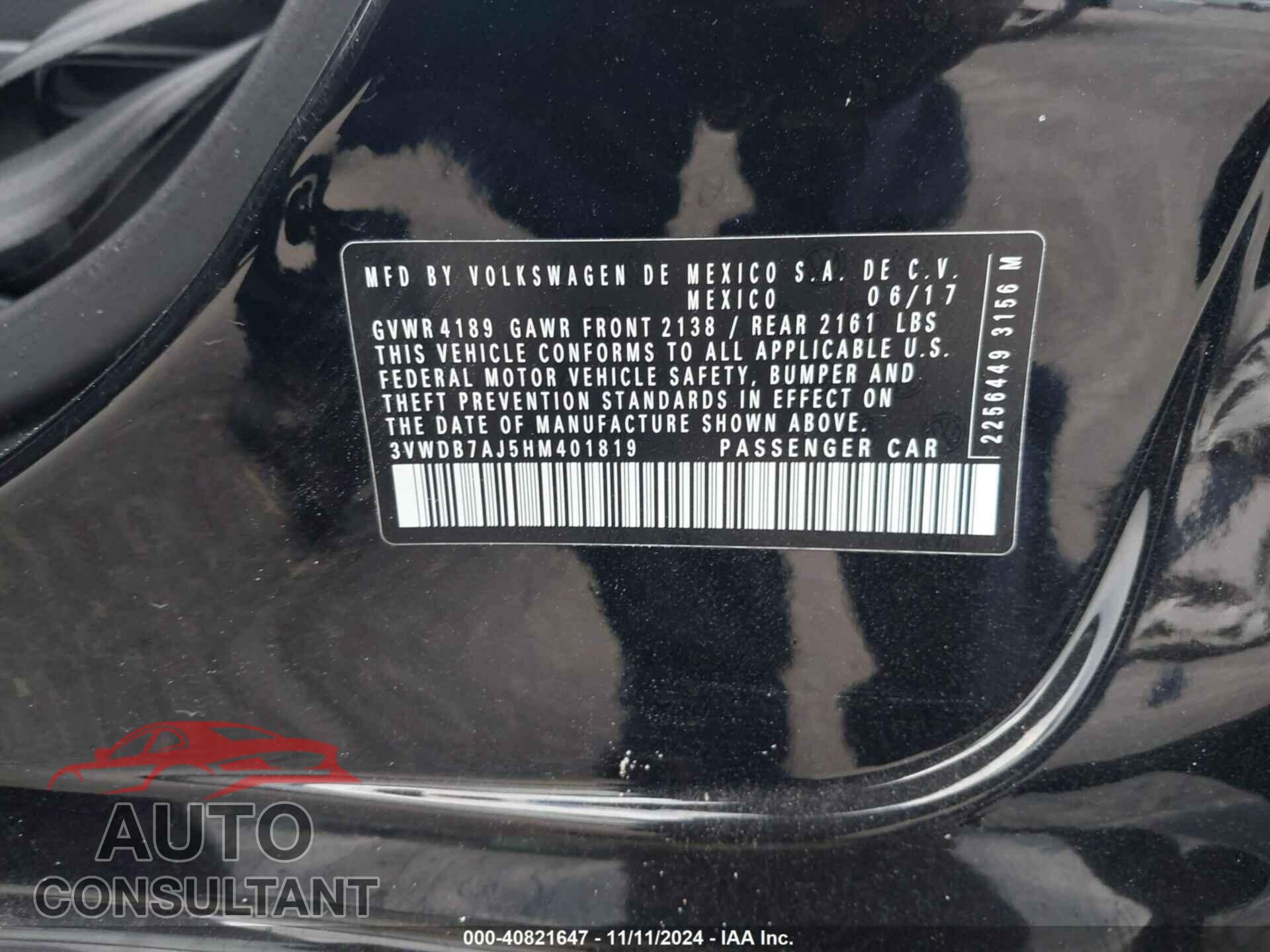 VOLKSWAGEN JETTA 2017 - 3VWDB7AJ5HM401819