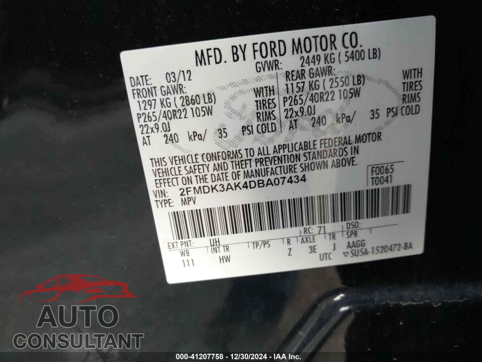 FORD EDGE 2013 - 2FMDK3AK4DBA07434