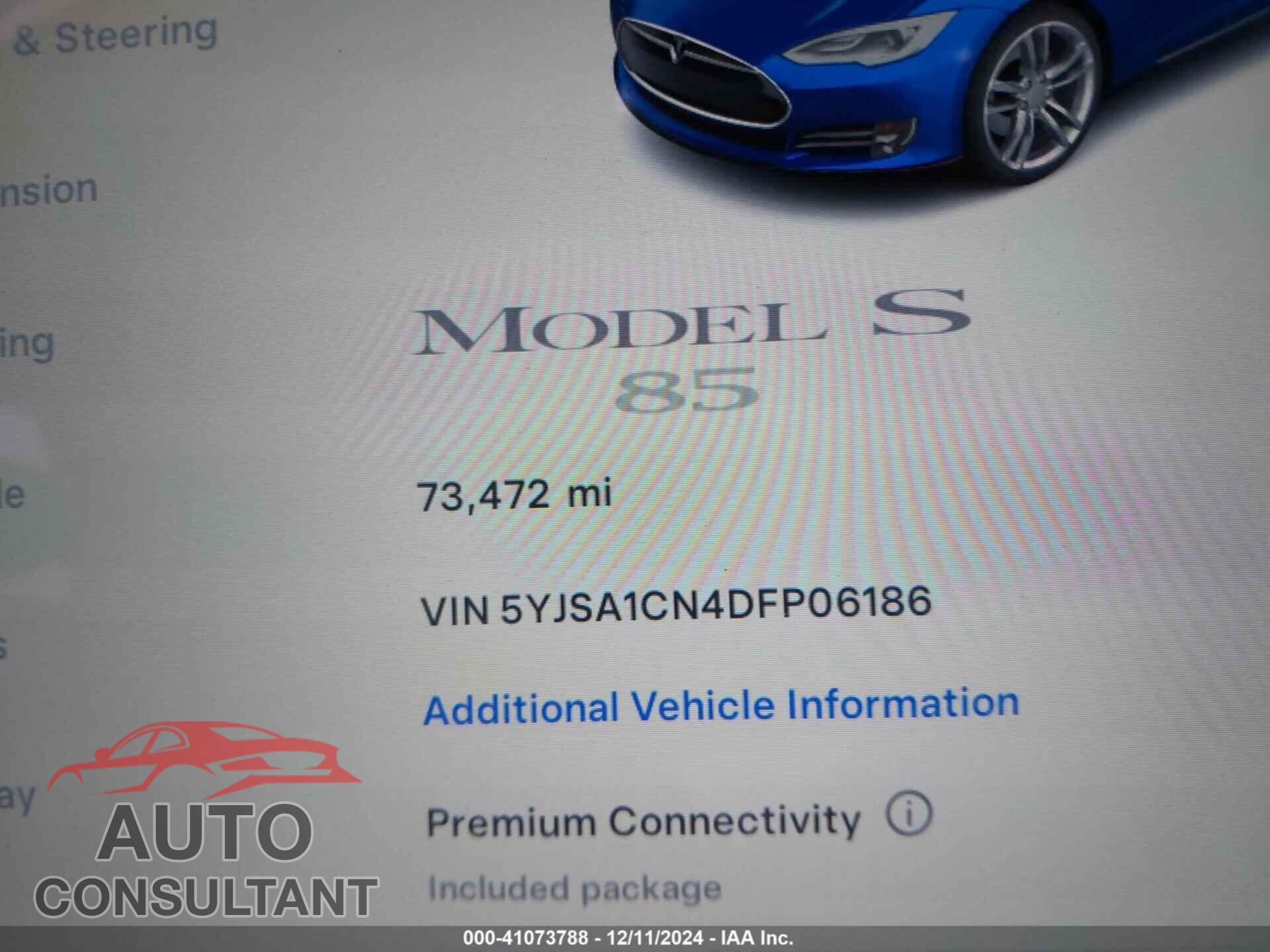 TESLA MODEL S 2013 - 5YJSA1CN4DFP06186