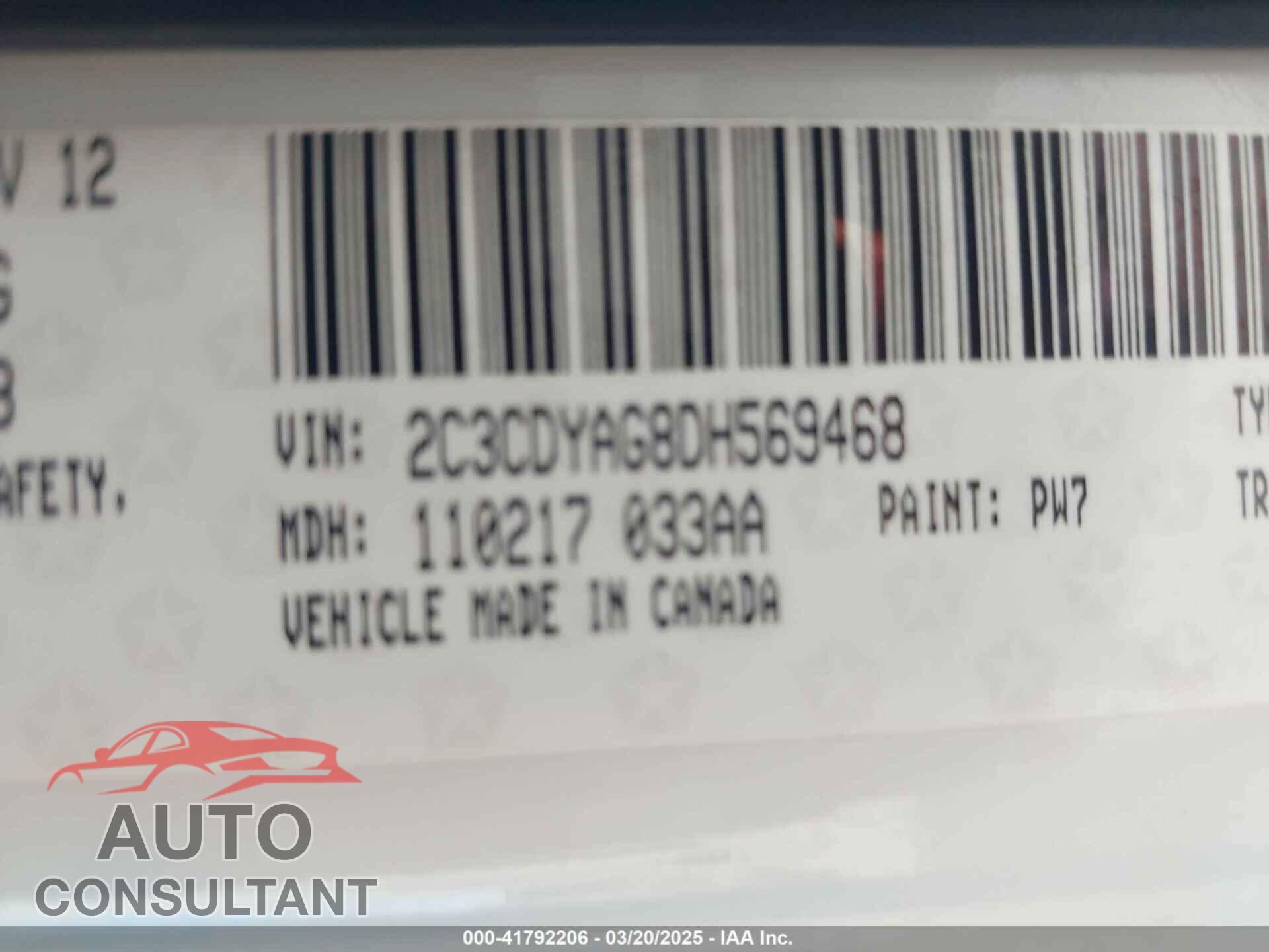 DODGE CHALLENGER 2013 - 2C3CDYAG8DH569468