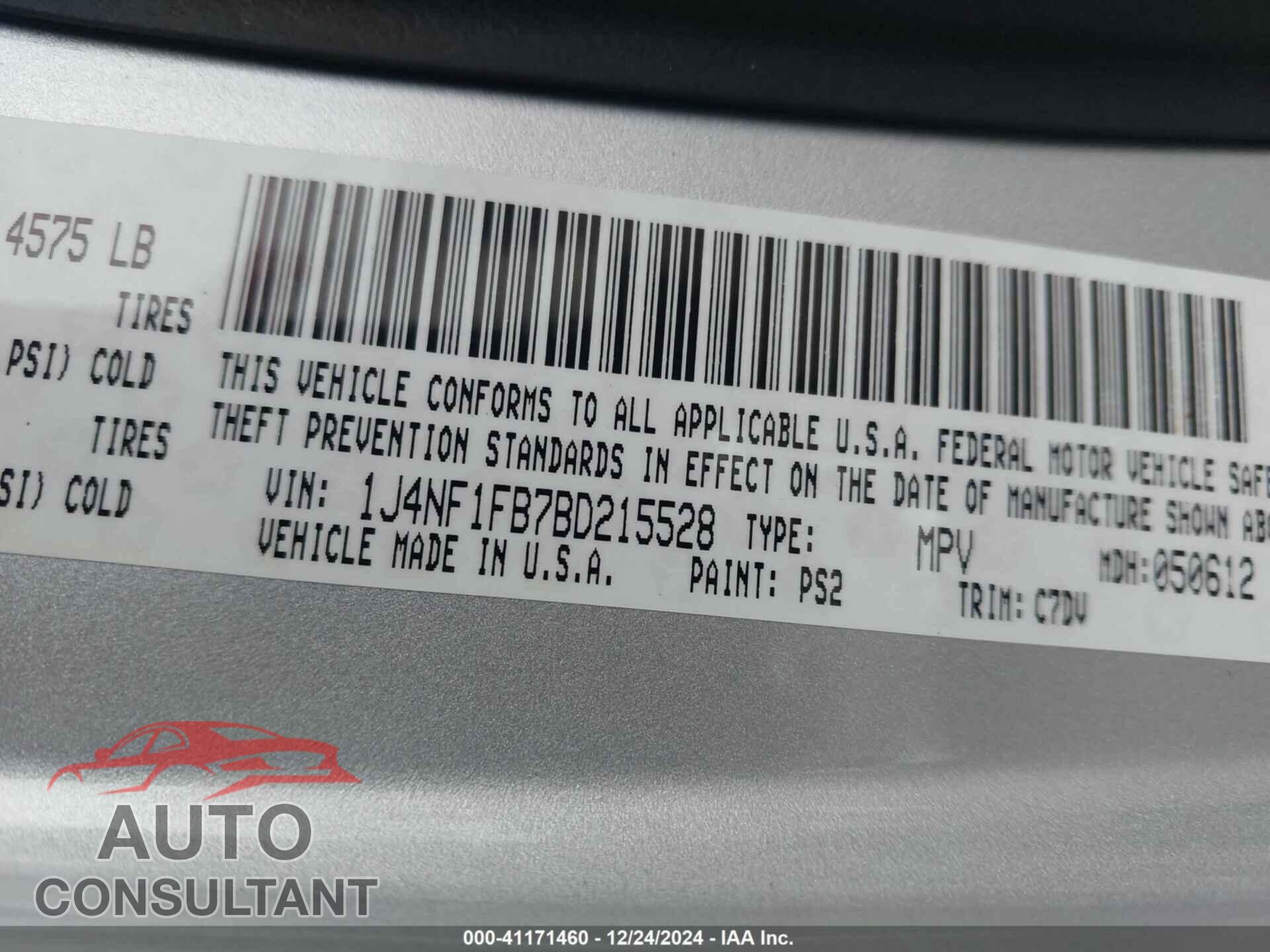 JEEP COMPASS 2011 - 1J4NF1FB7BD215528