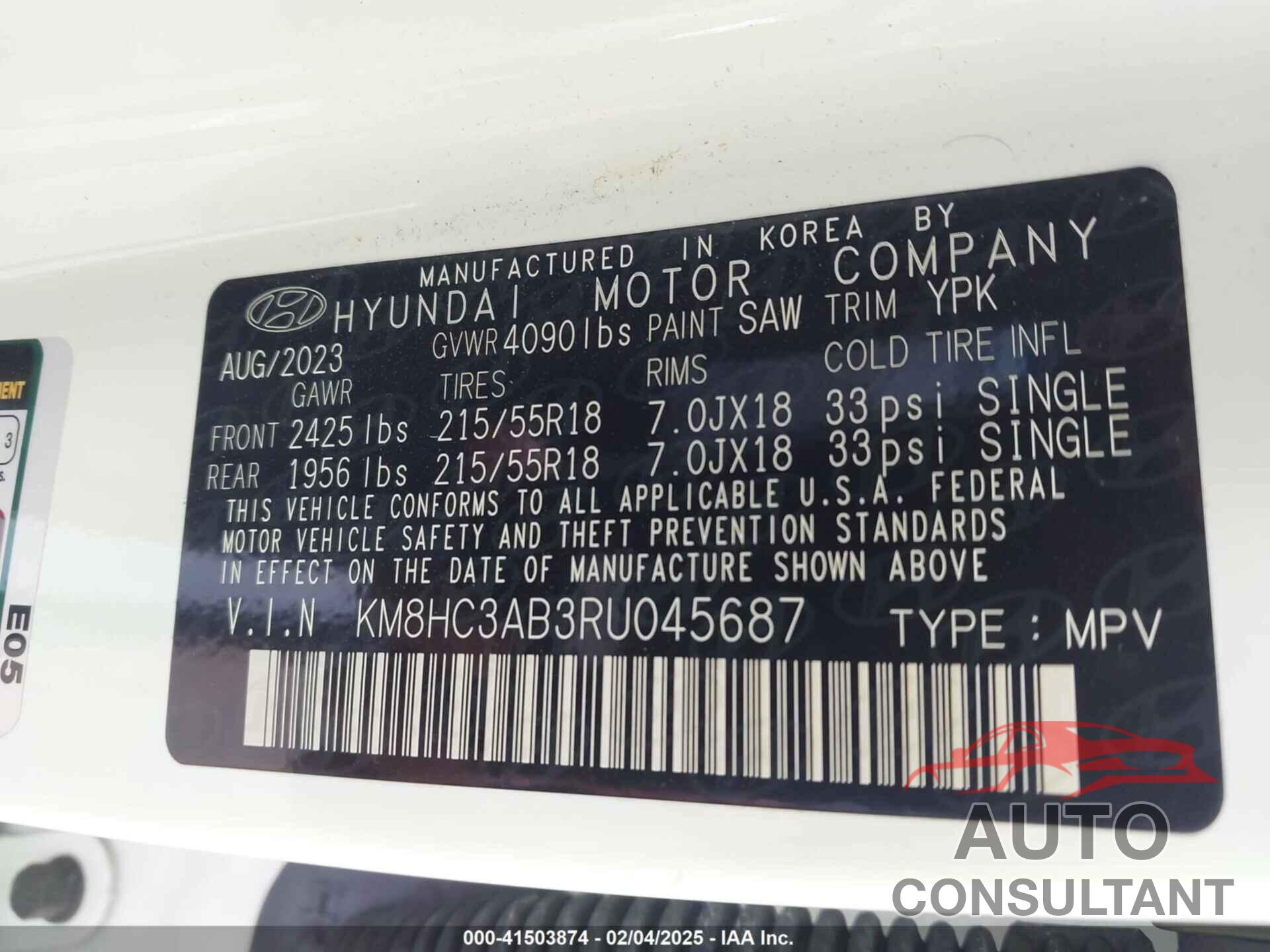 HYUNDAI KONA 2024 - KM8HC3AB3RU045687