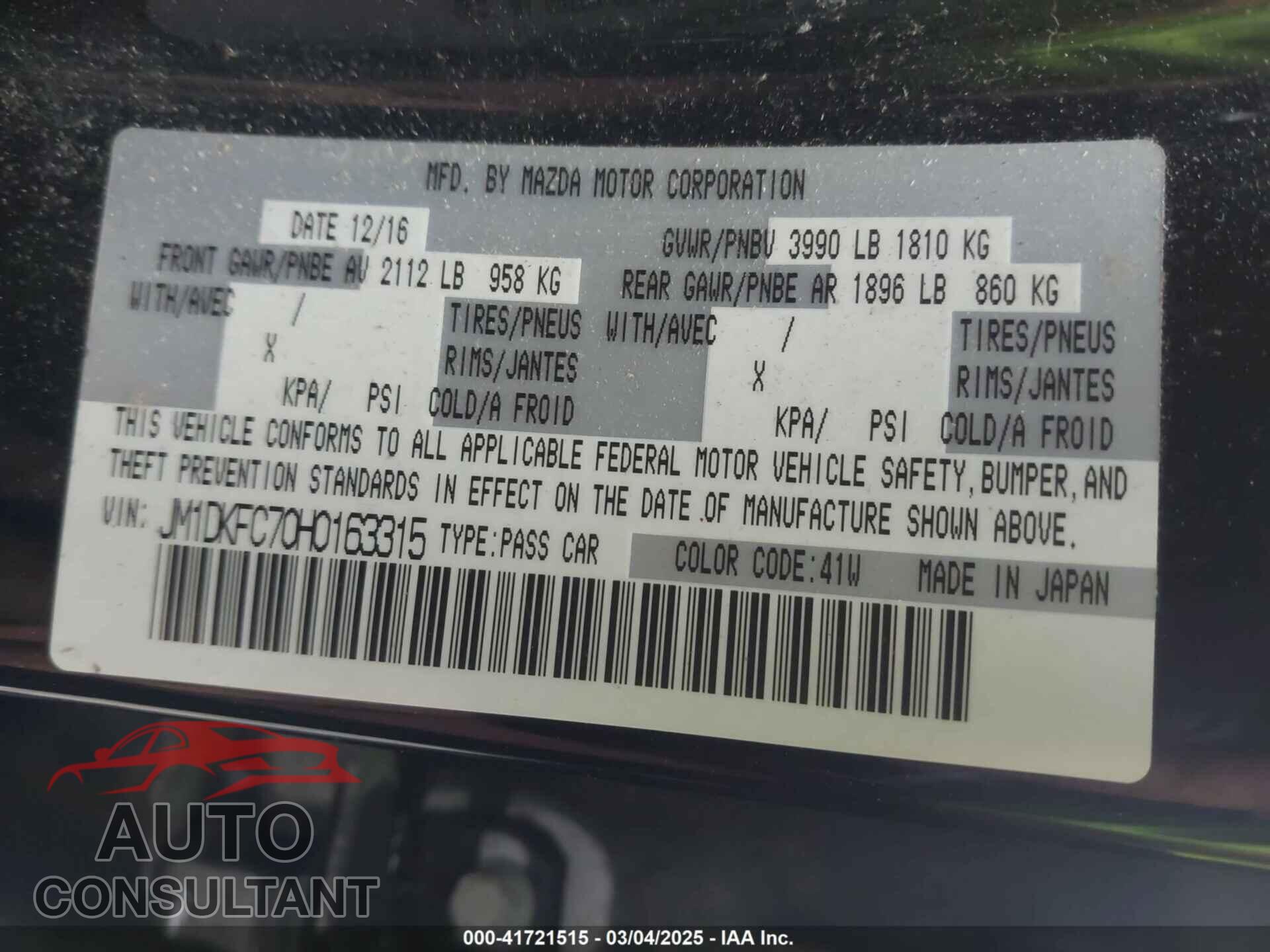 MAZDA CX-3 2017 - JM1DKFC70H0163315