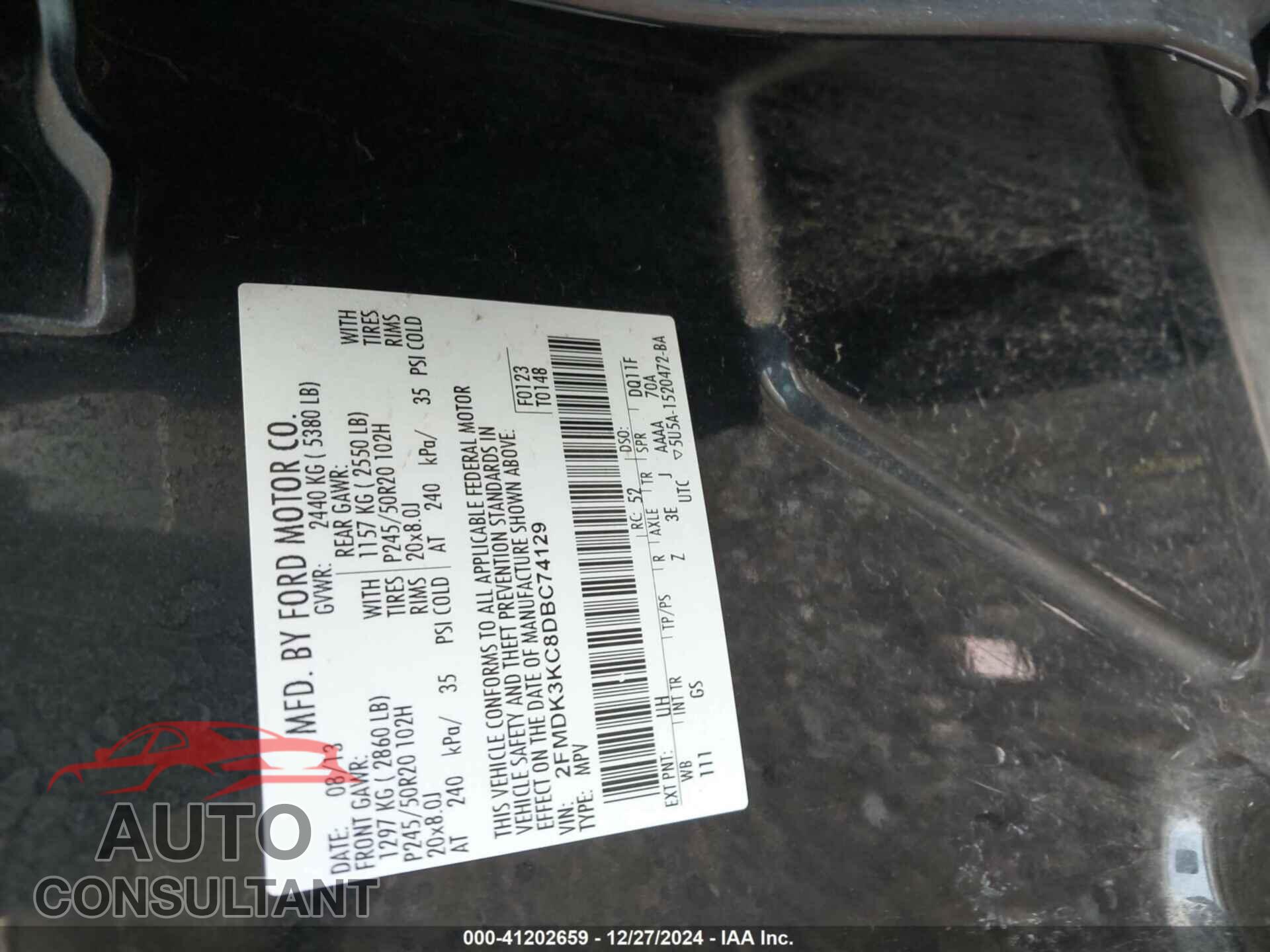 FORD EDGE 2013 - 2FMDK3KC8DBC74129