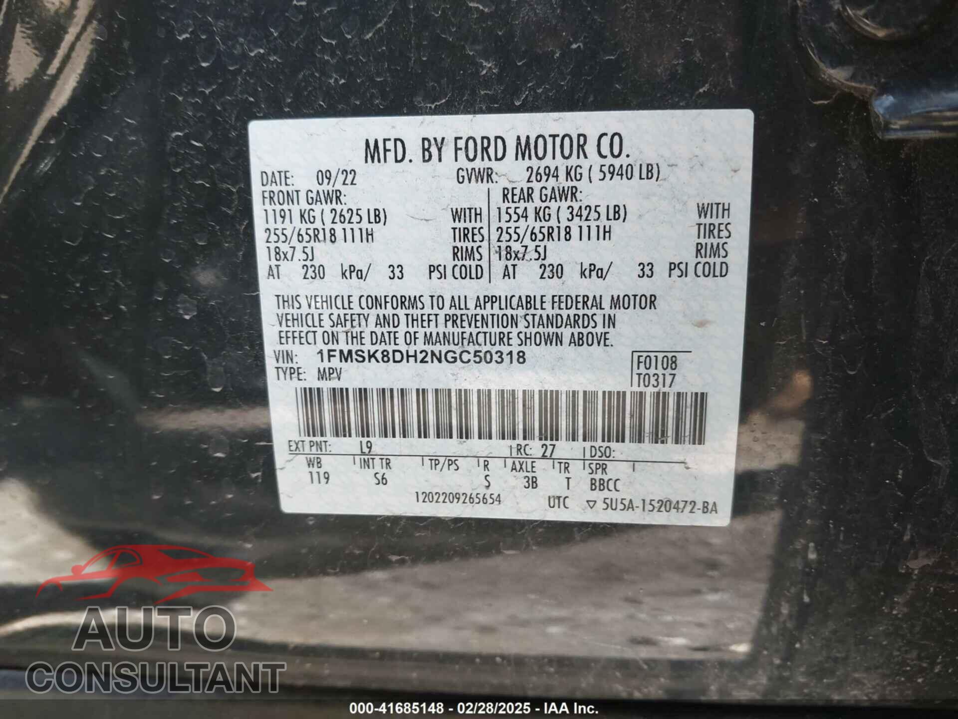 FORD EXPLORER 2022 - 1FMSK8DH2NGC50318