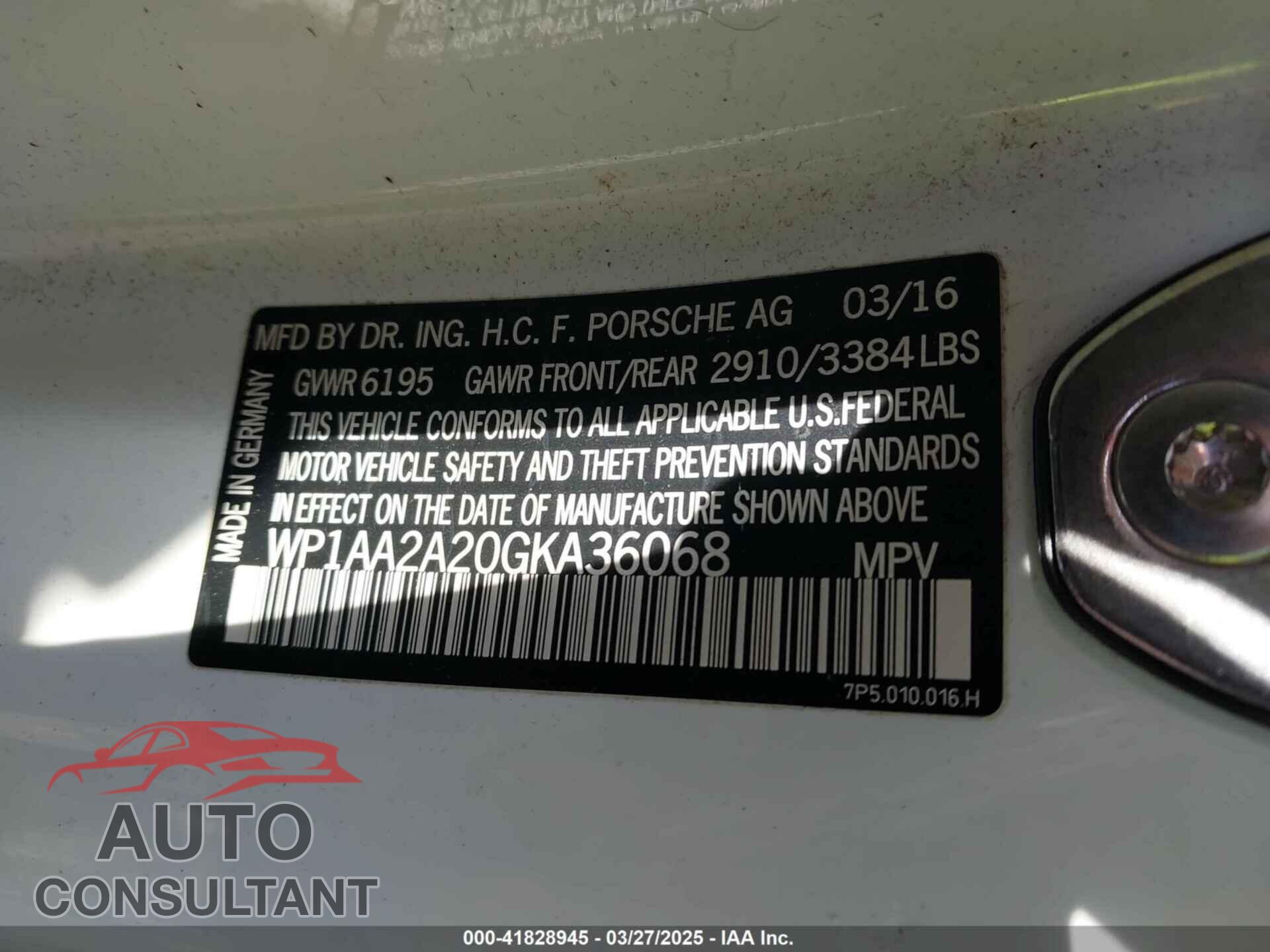 PORSCHE CAYENNE 2016 - WP1AA2A20GKA36068