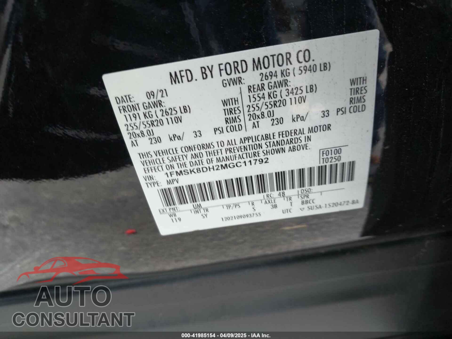 FORD EXPLORER 2021 - 1FMSK8DH2MGC11792