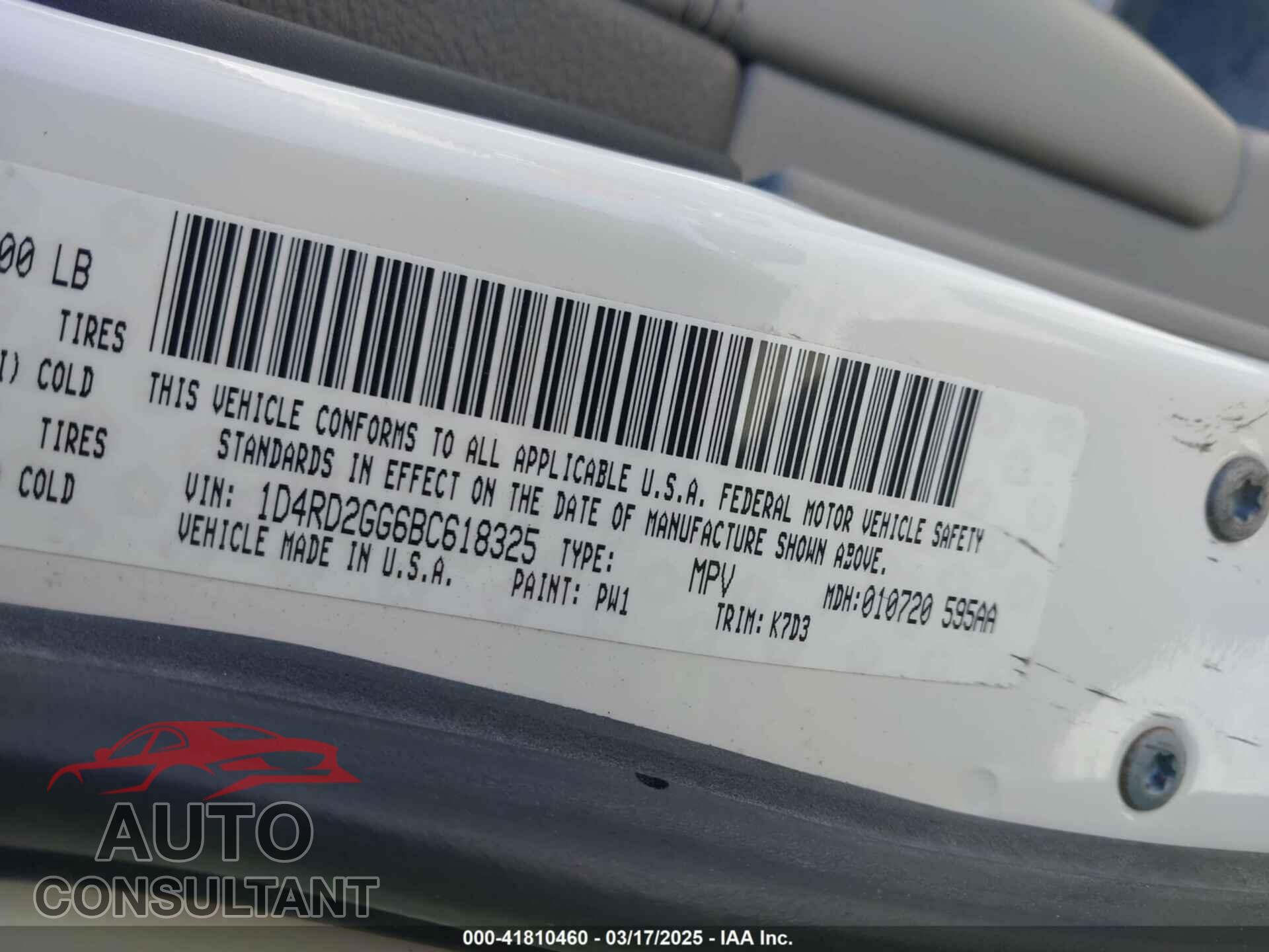 DODGE DURANGO 2011 - 1D4RD2GG6BC618325