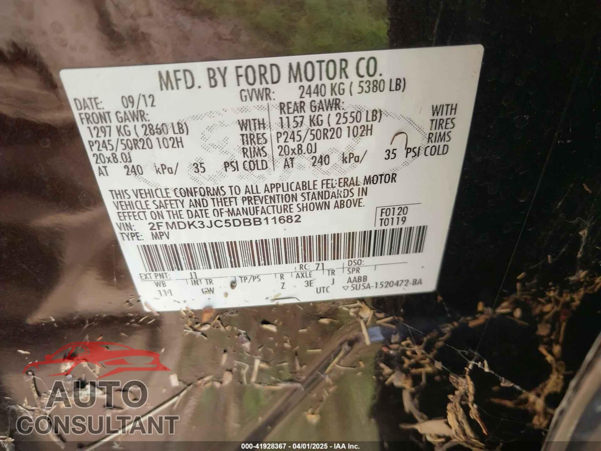 FORD EDGE 2013 - 2FMDK3JC5DBB11682